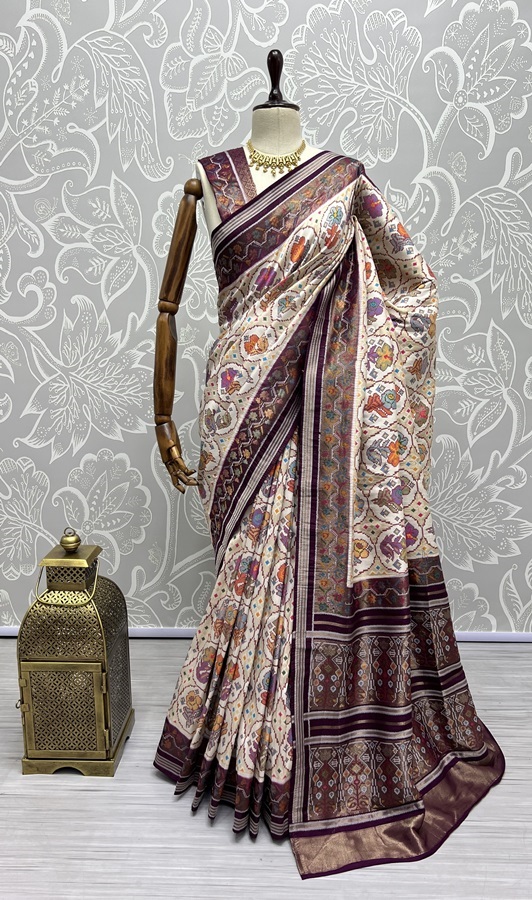 Pure Meena Silk and Dyed Silk Thread Crafted Authentic Patola Saree 