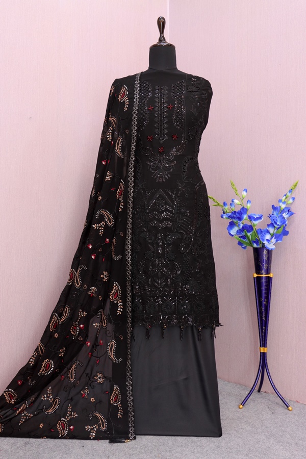 Georgette Reception Salwar Kameez in black with Sequence work