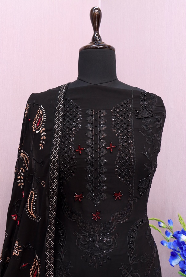 Georgette Reception Salwar Kameez in black with Sequence work