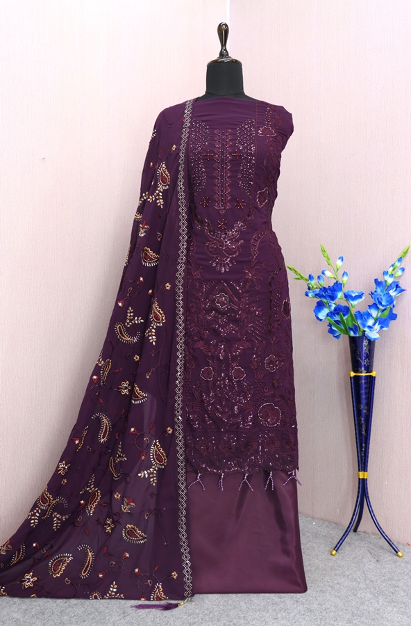 Georgette Reception Salwar Kameez in PURPLE with Sequence work