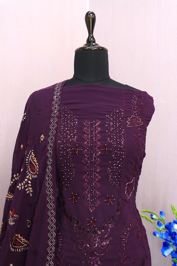 Georgette Reception Salwar Kameez in PURPLE with Sequence work