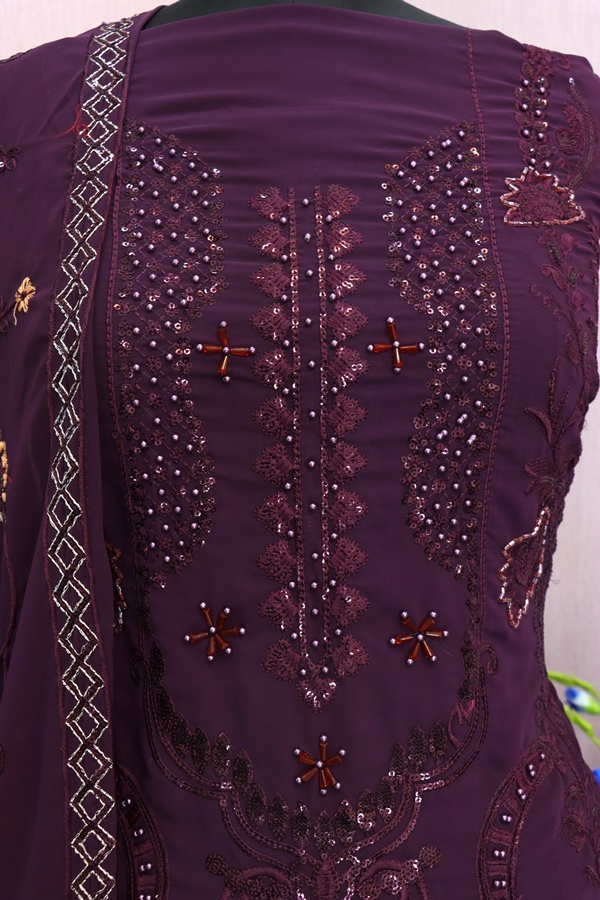 Georgette Reception Salwar Kameez in PURPLE with Sequence work