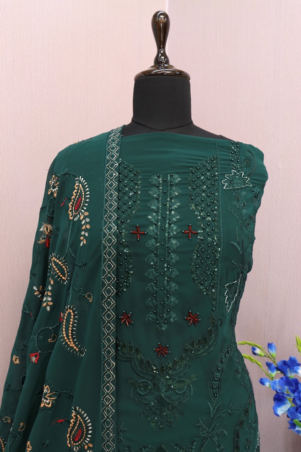 Georgette Reception Salwar Kameez in dark Green with Sequence work