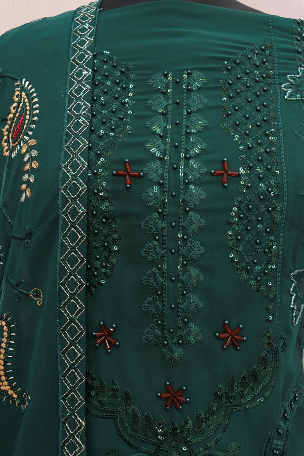 Georgette Reception Salwar Kameez in dark Green with Sequence work