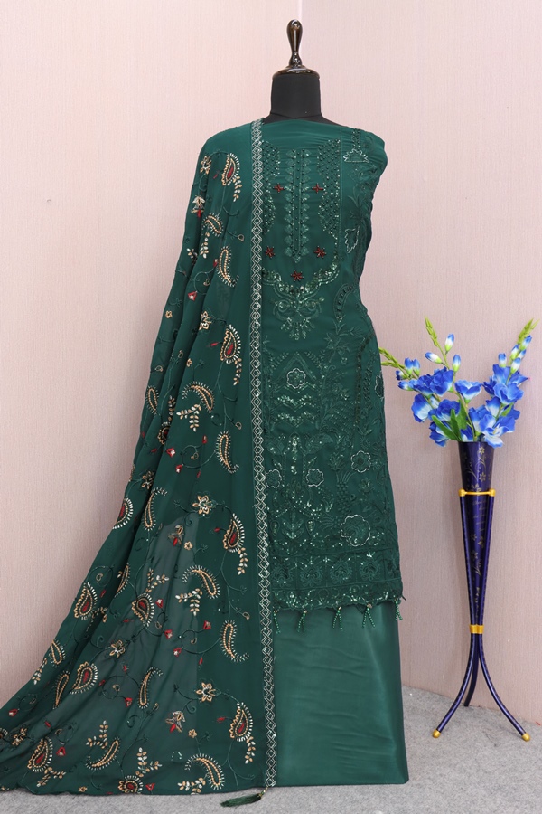 Georgette Reception Salwar Kameez in dark Green with Sequence work