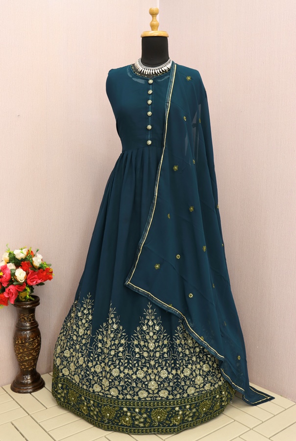 GOLD FAUX GEORGETTE WITH EMBROIDERY WORK ANARKALI SALWAR KAMEEZ