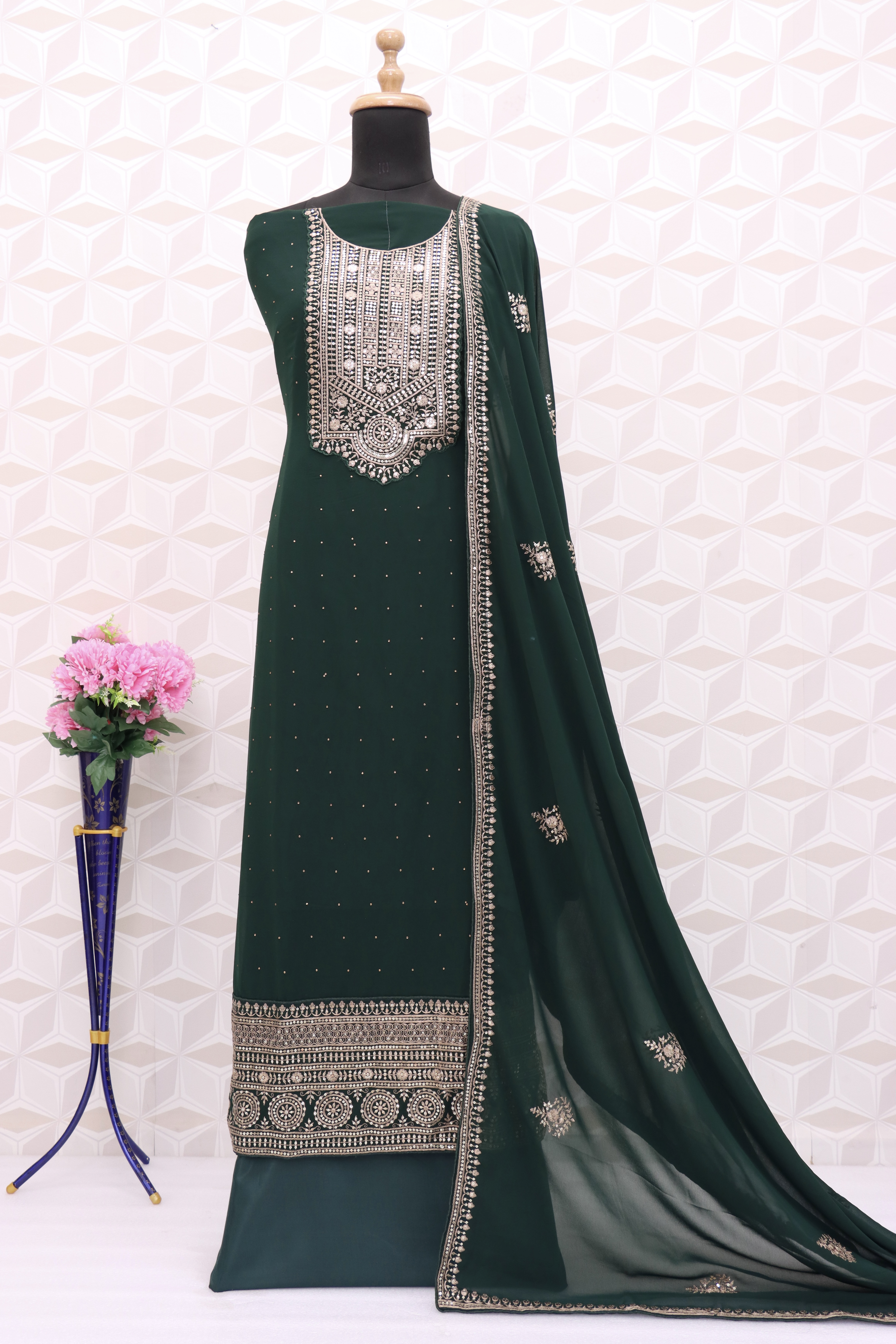 Green Georgette Resham Pakistani Salwar Suit