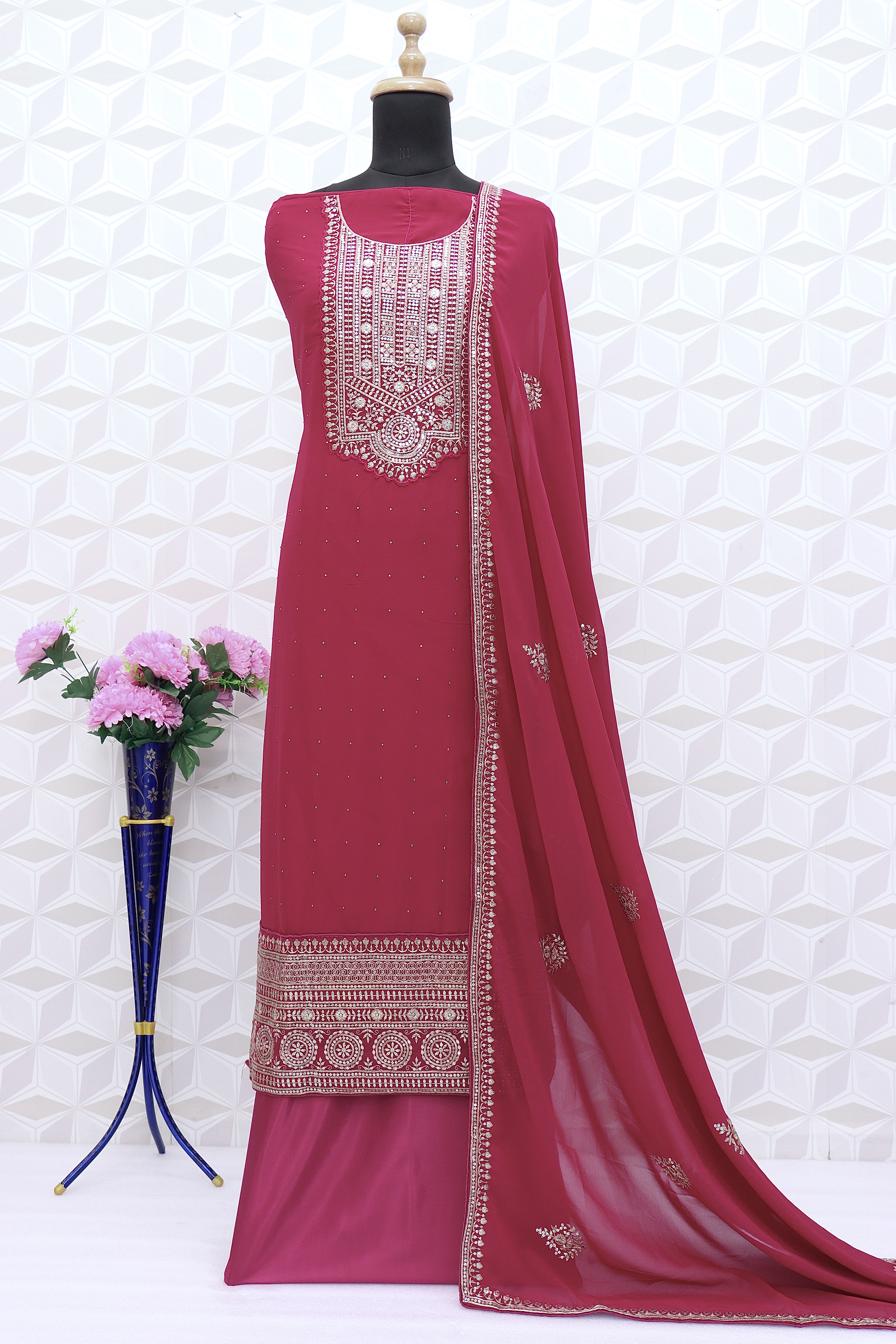 Pink Georgette Resham Pakistani Salwar Suit