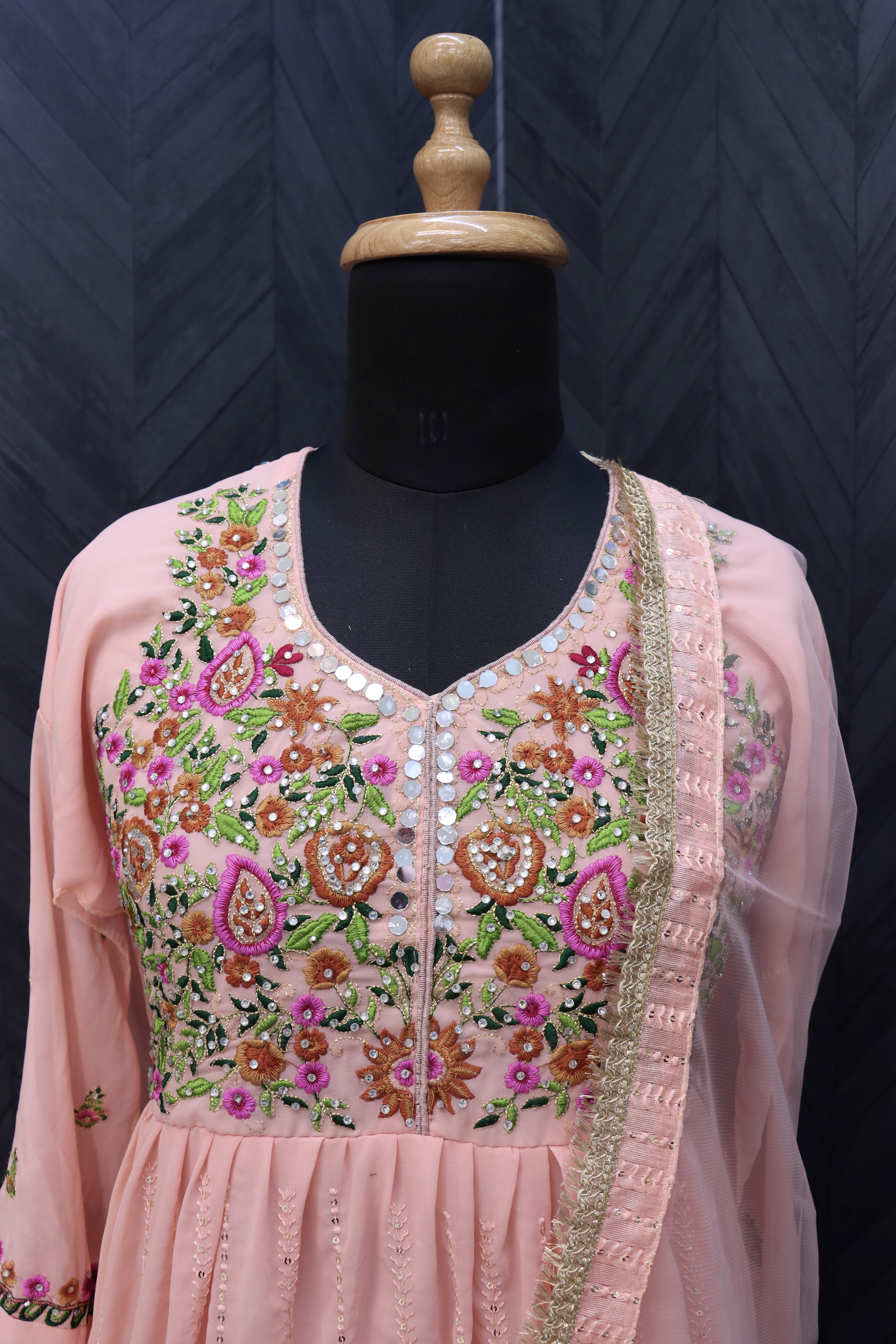 Georgette Fabric Function Wear Embroidered peach Color Anarkali Suit