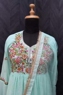 Georgette Fabric Function Wear Embroidered sky blue Color Anarkali Suit