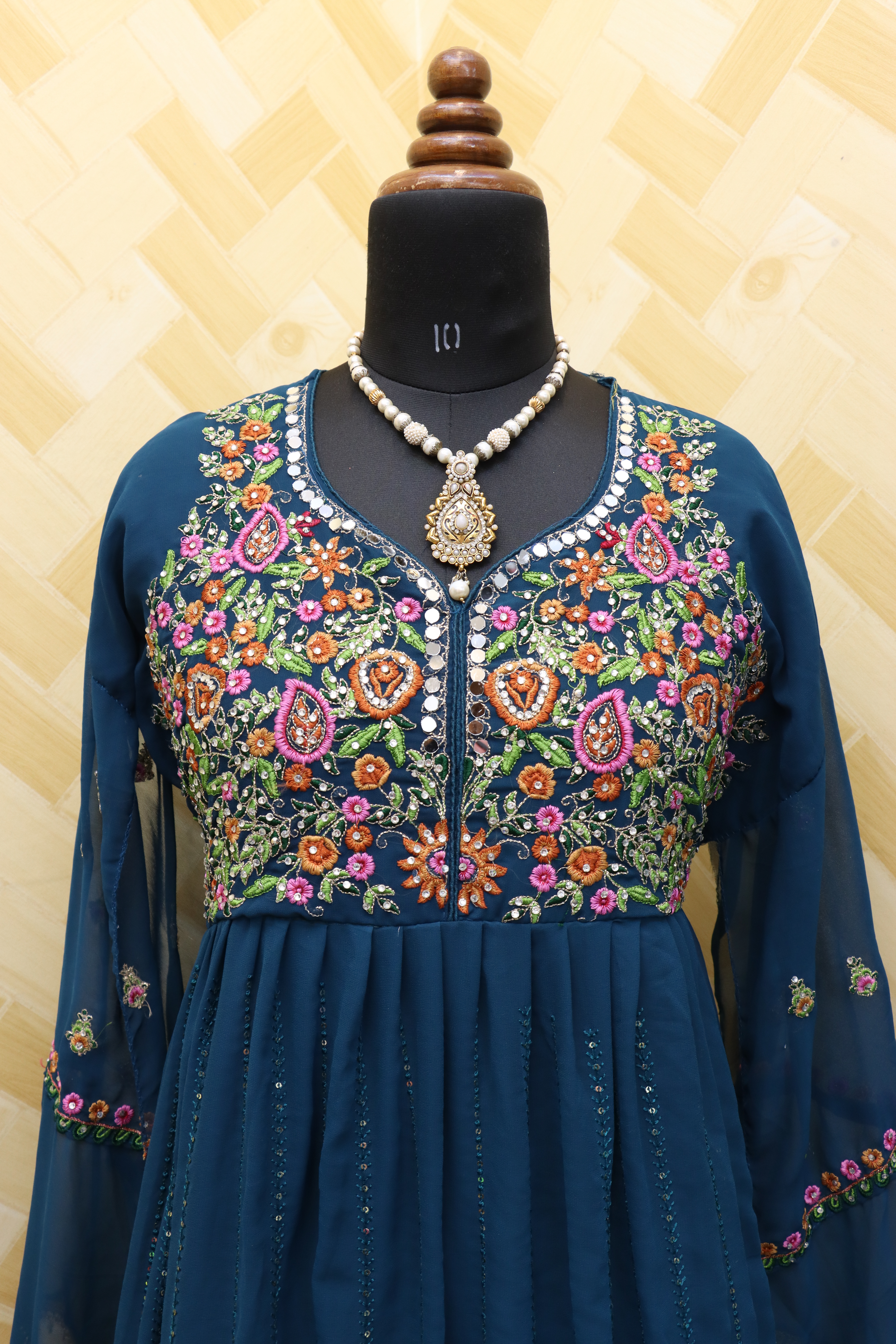 Georgette Fabric Function Wear Embroidered turquoise Color Anarkali Suit