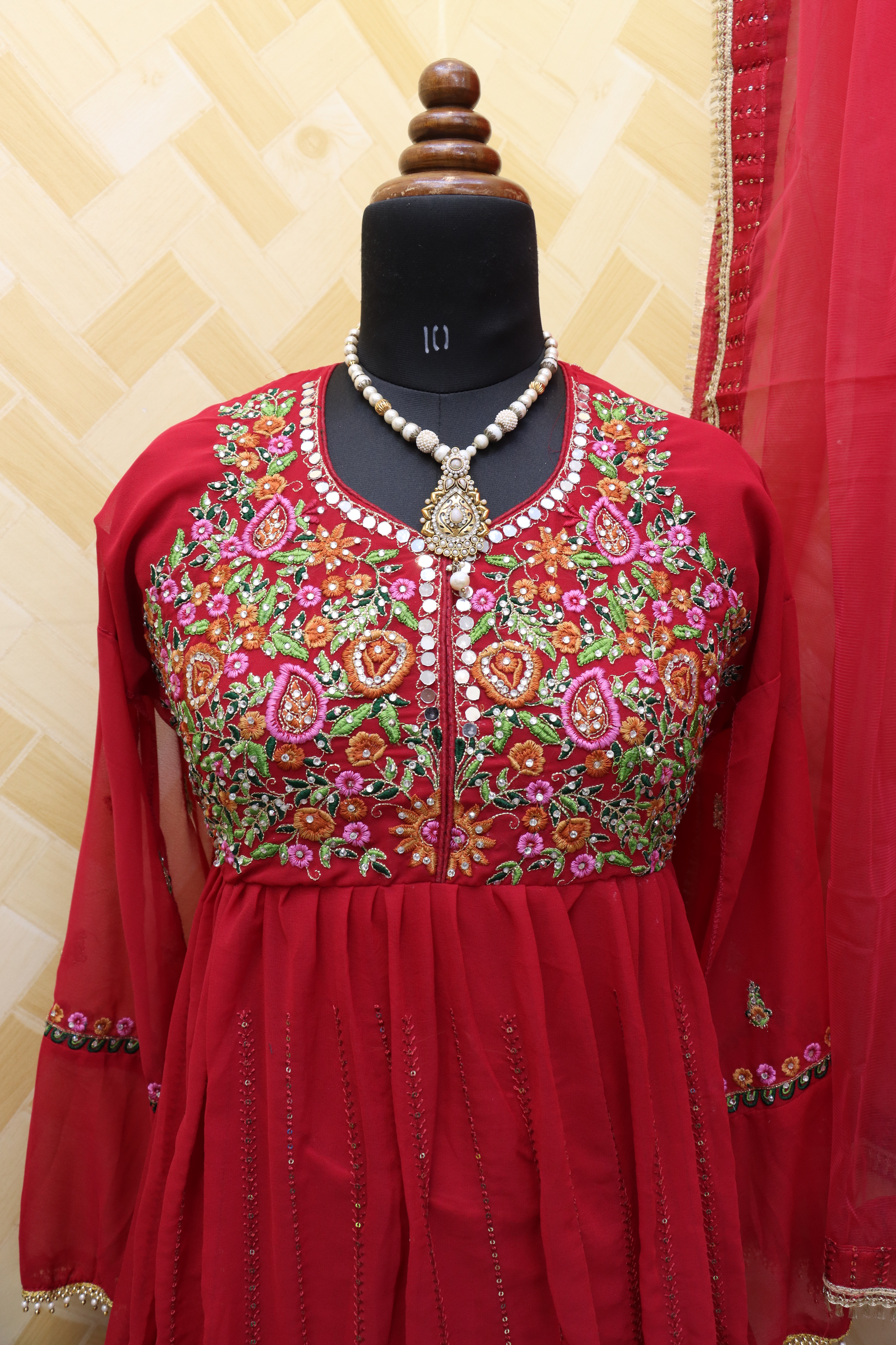 Georgette Fabric Function Wear Embroidered red Color Anarkali Suit