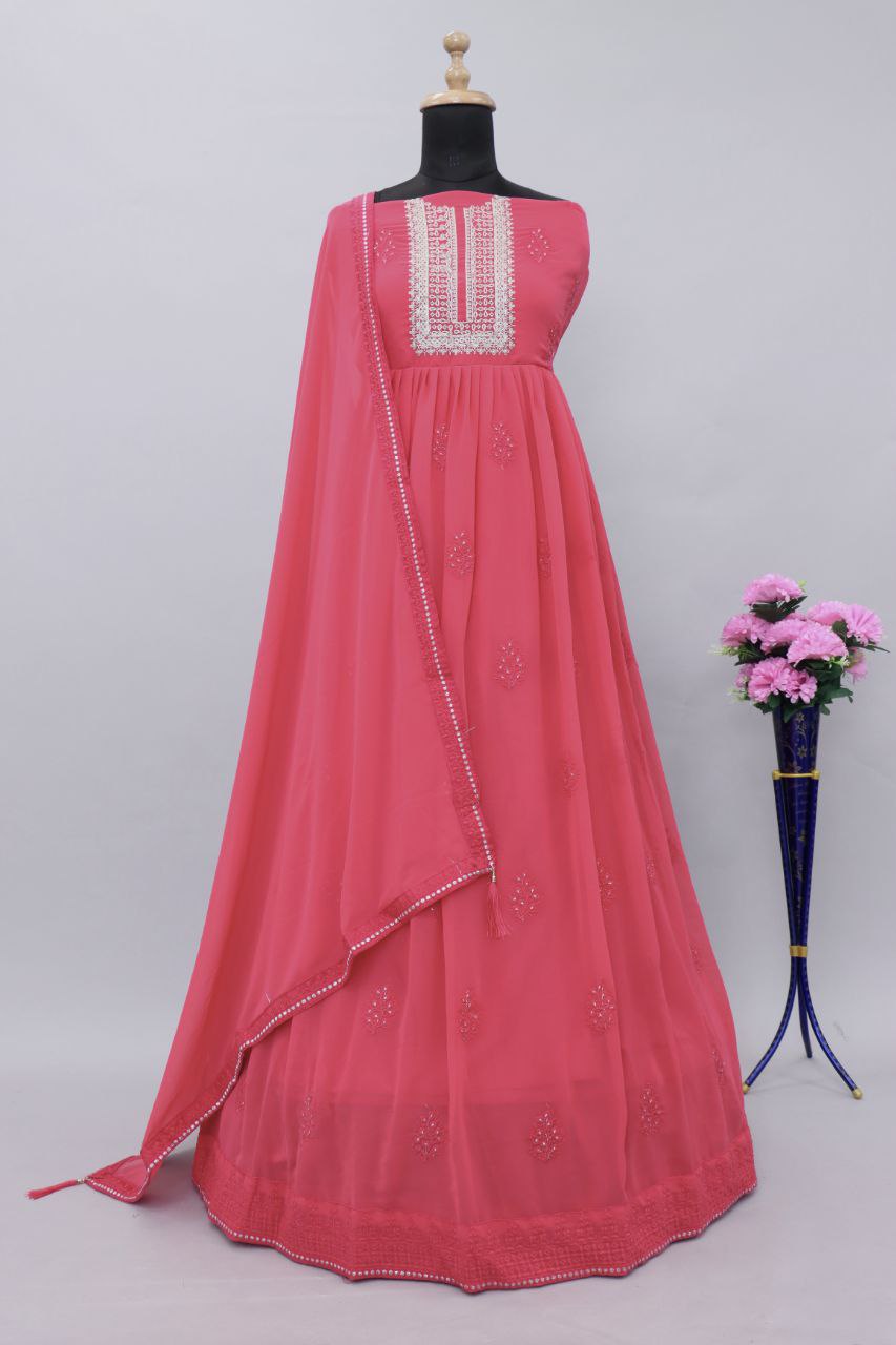 Pink Lucknowi Zari Embroidered Designer Anarkali Suit at Sokiro Style