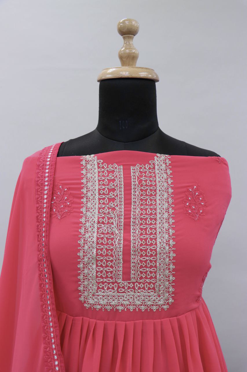 Pink Lucknowi Zari Embroidered Designer Anarkali Suit at Sokiro Style