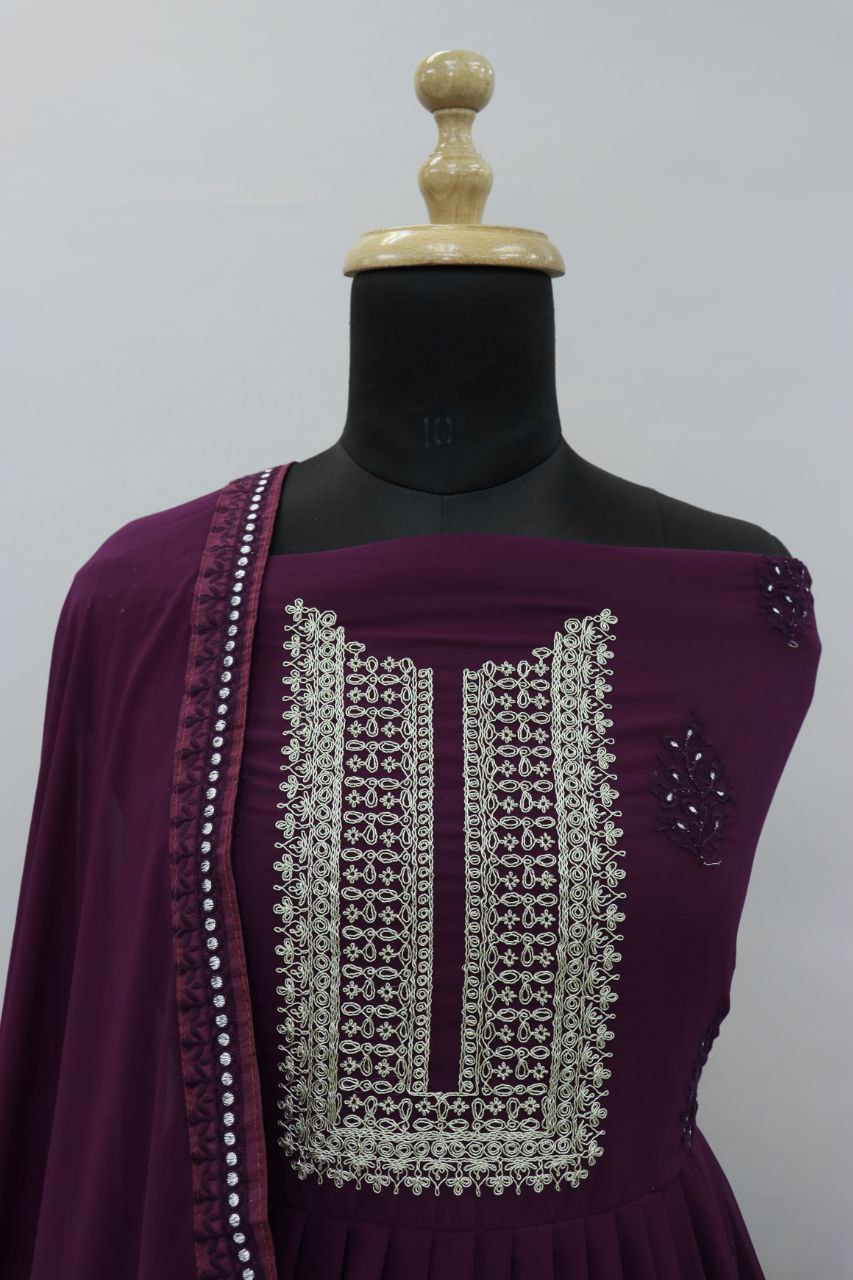 Deep Purple Lucknowi Zari Embroidered Designer Anarkali Suit at Sokiro Style