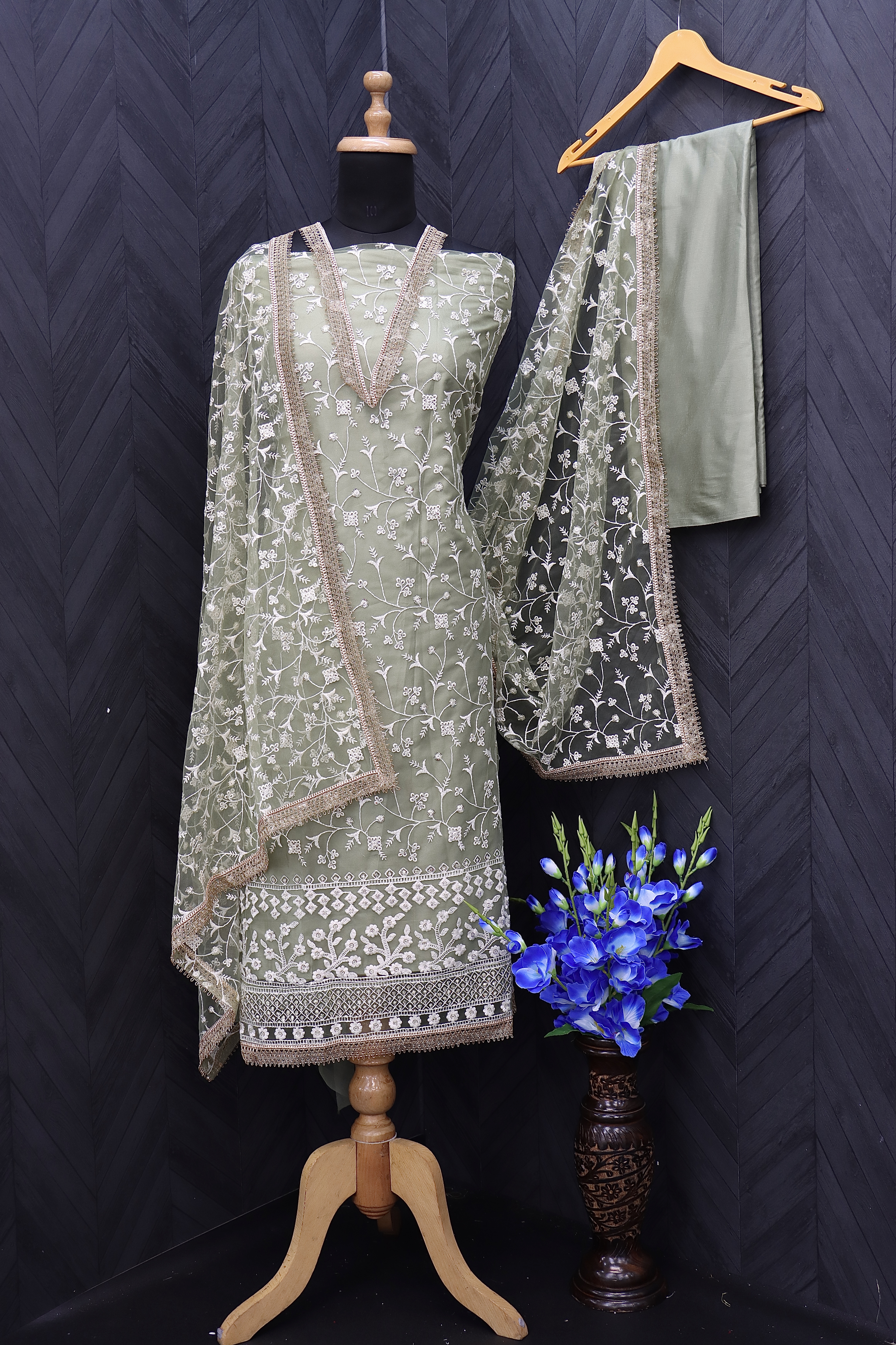 Honey dew Chikankari Pakistani Pant Suit