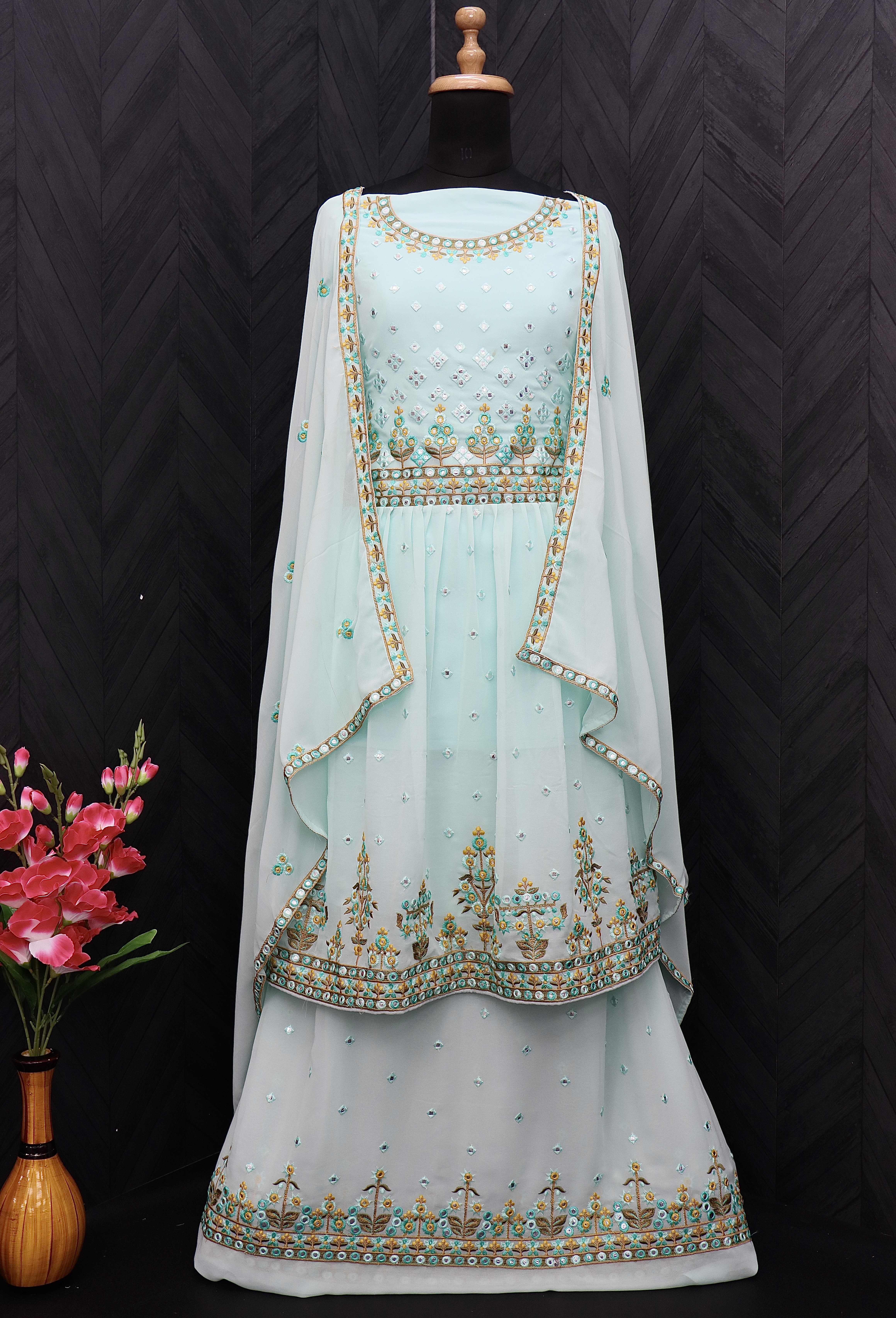 Sea Blue Marodi Work Sharara set