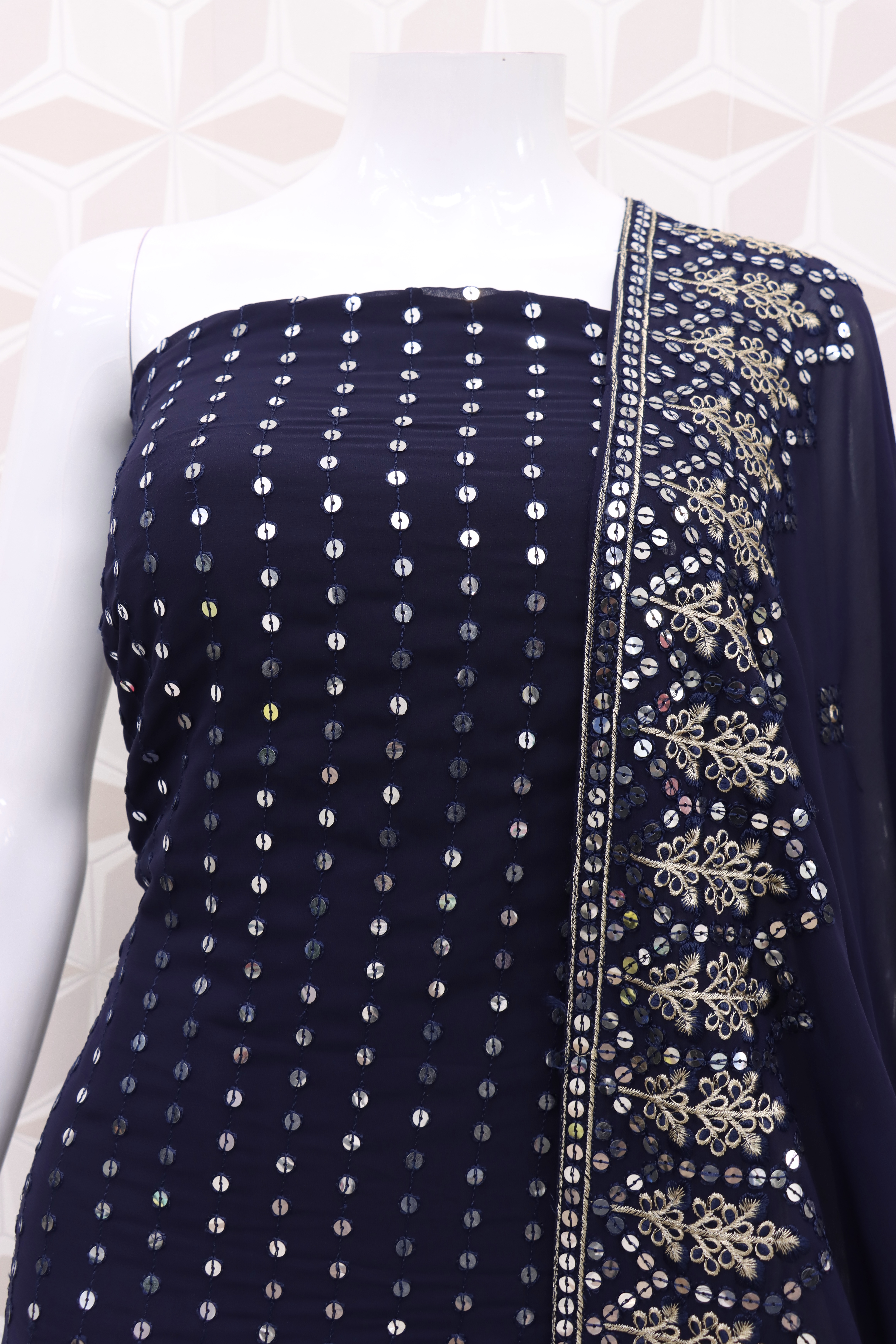 Navy Blue Faux Georgette Pakistani Suit