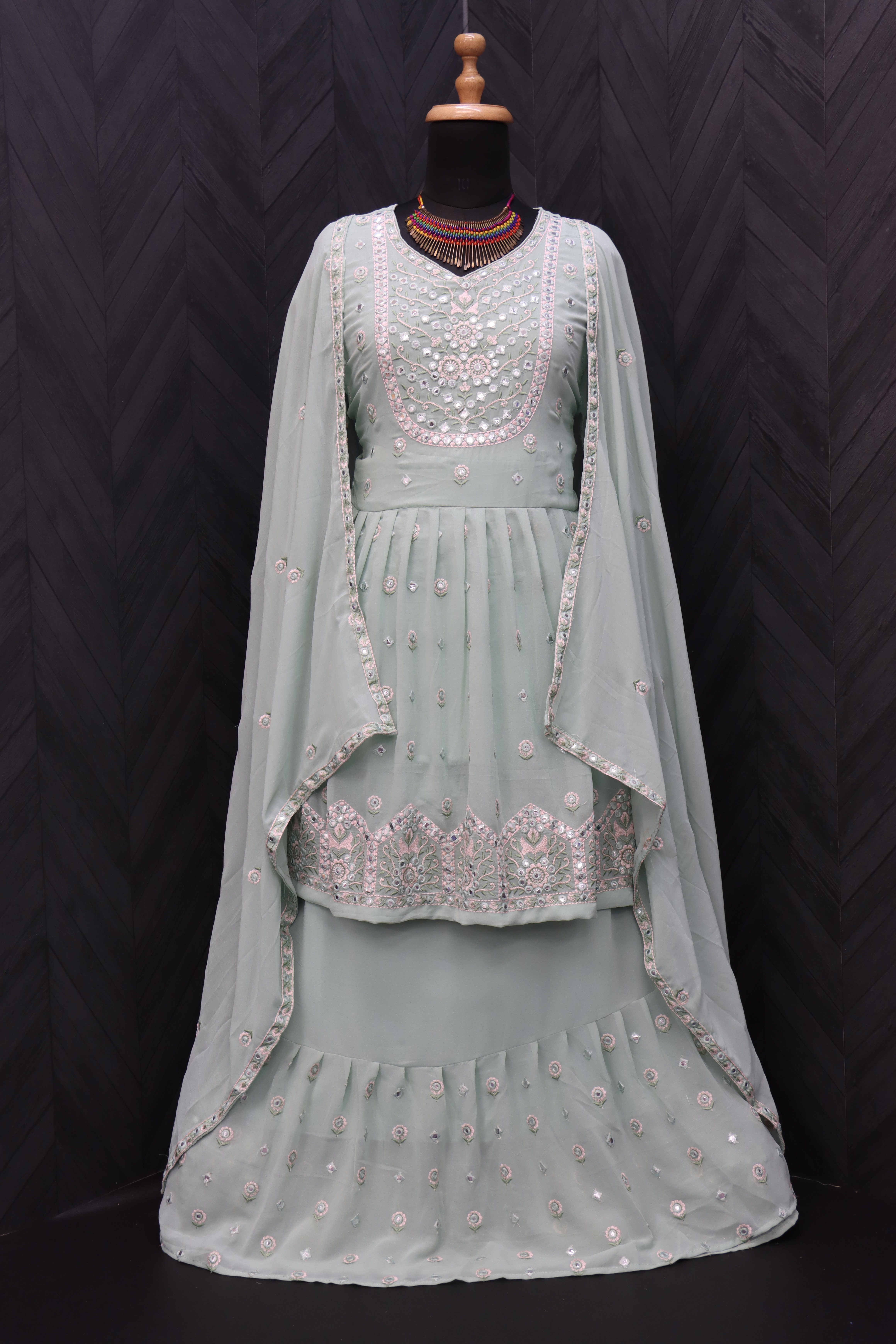 Embroidered Georgette Lehenga in GREY