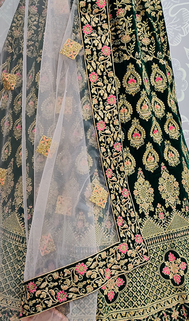 Green Velvet Lehenga