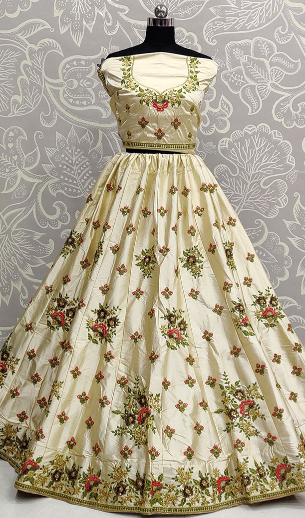 Cream Floral Lehenga