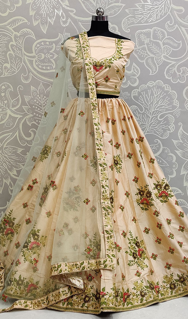 Cream Silk Lehenga