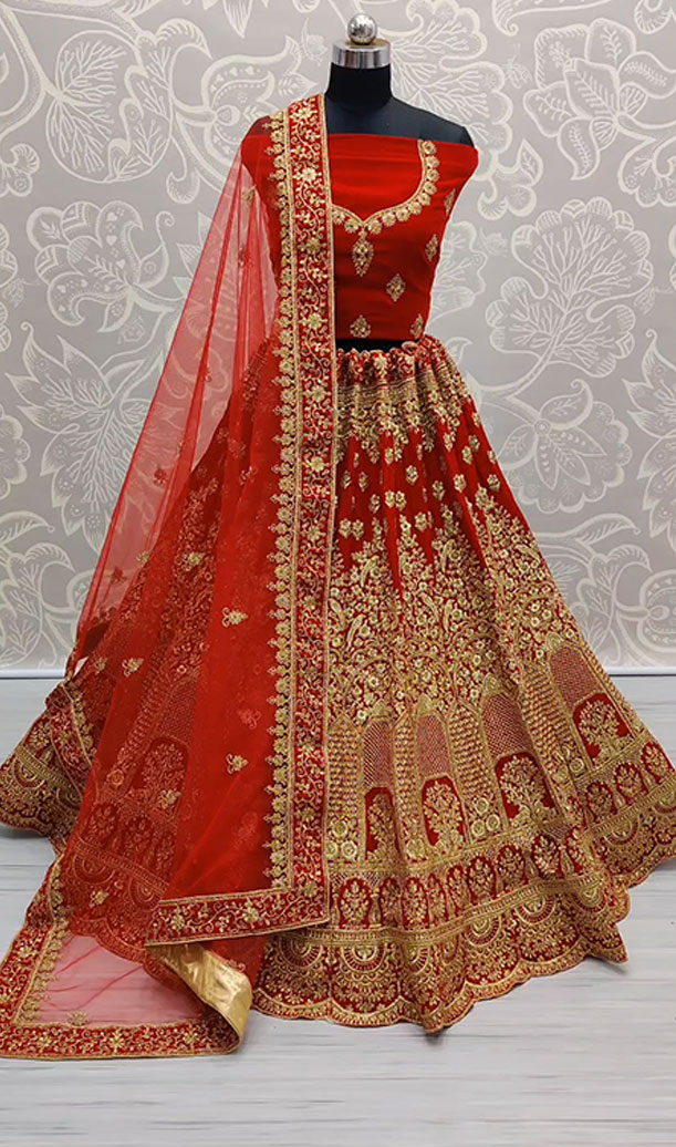 Dark Maroon Velvet Lehengacholi 