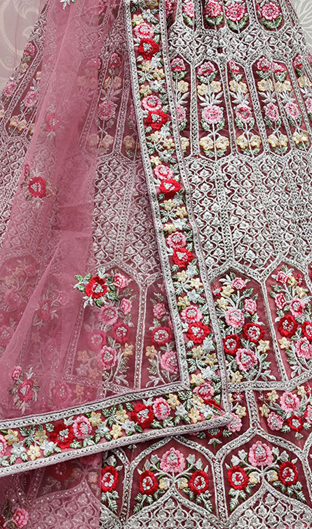 Pink Flower Flaired Lehenga