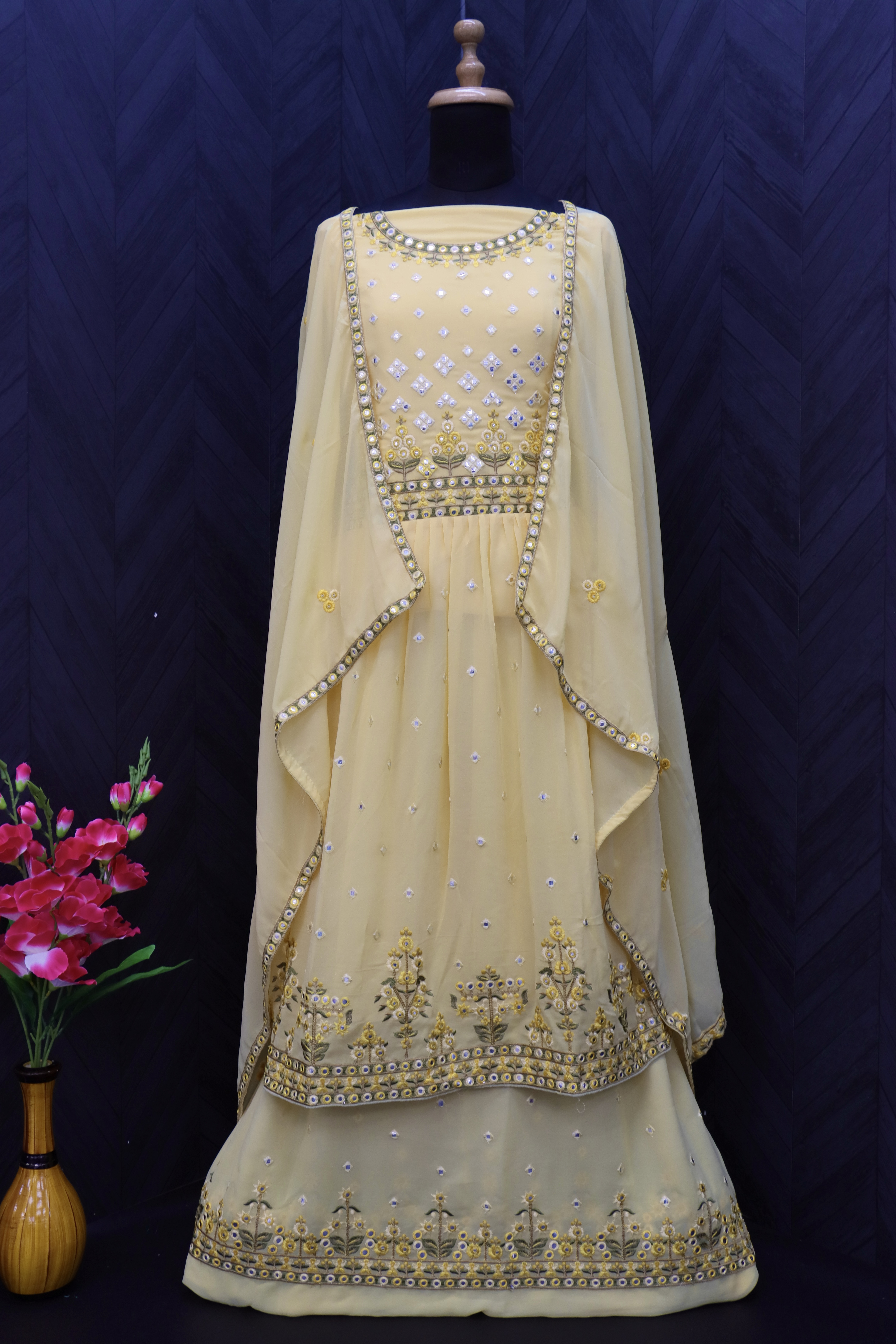 Embroidered Georgette Pakistani Suit in yellow