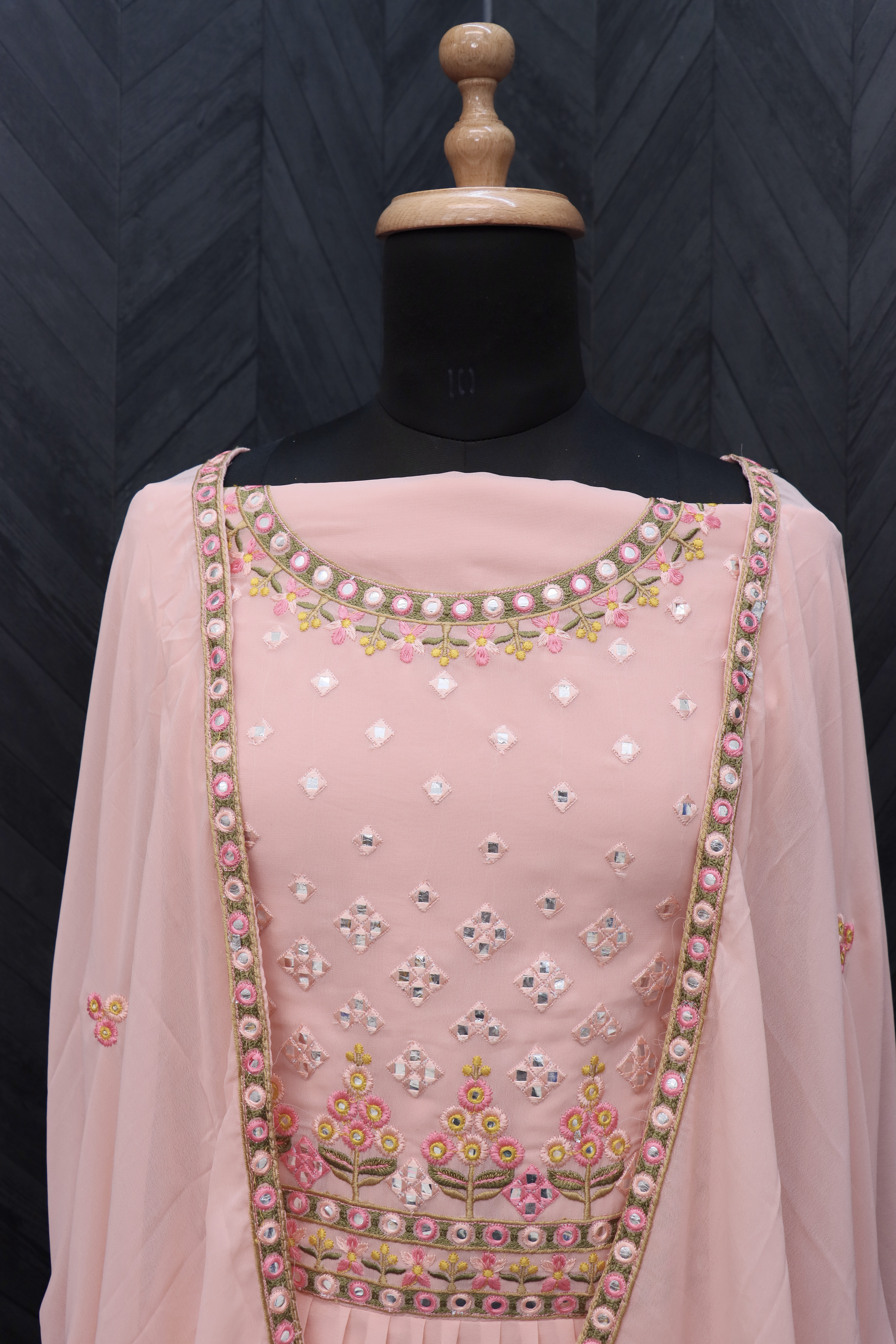 Embroidered Georgette Pakistani Suit in Peach