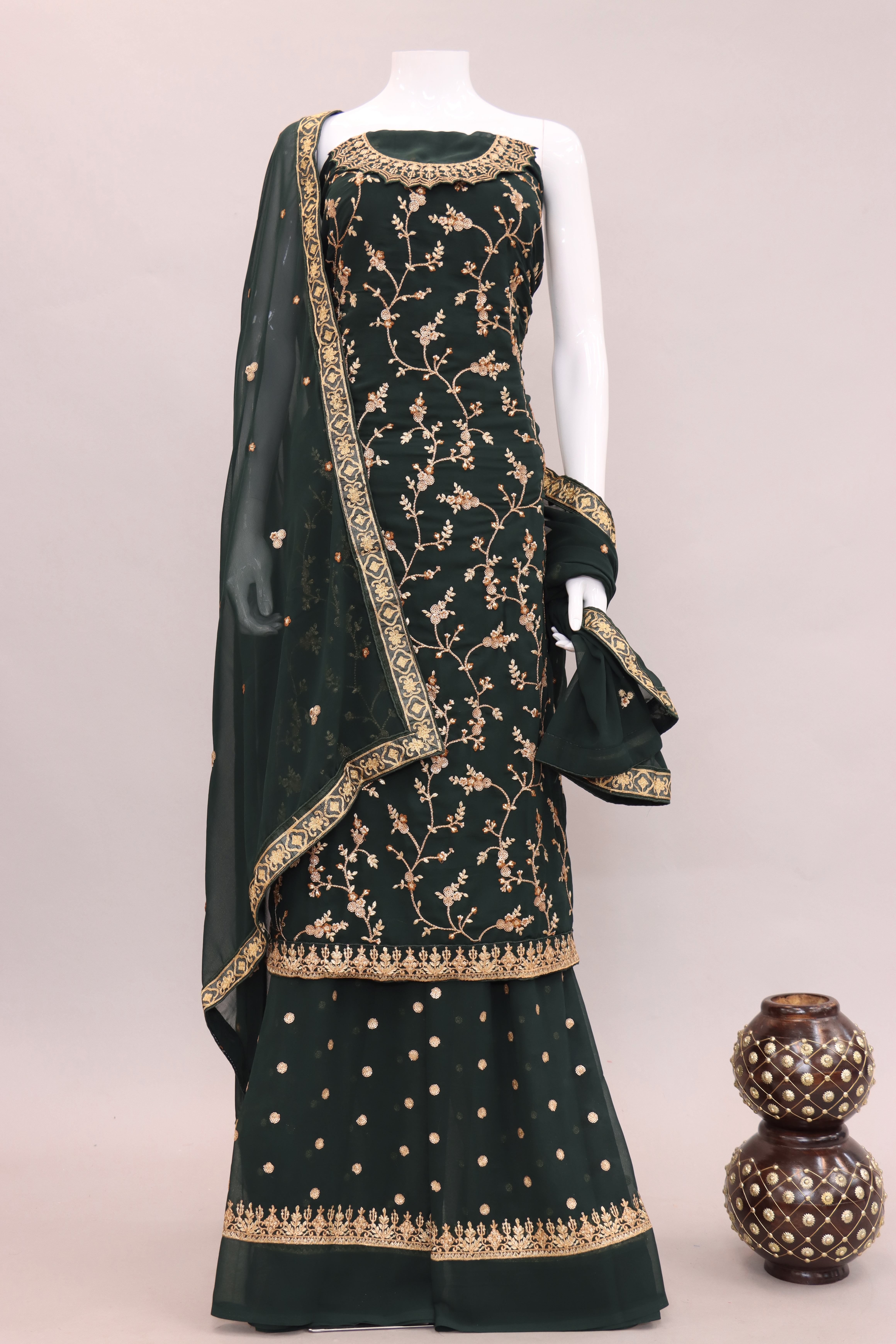 Green Embroidered Georgette Kurti Style Lehenga