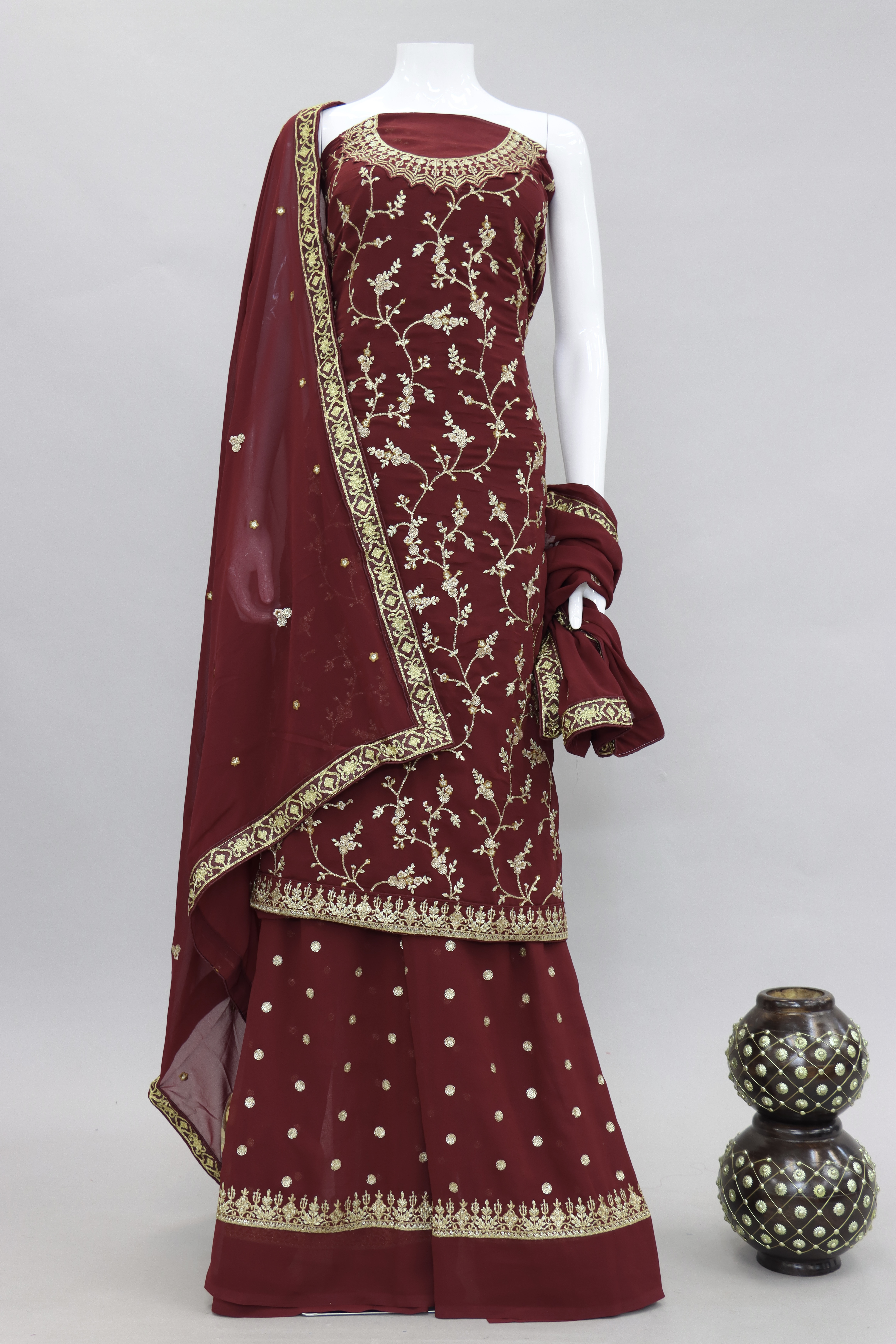 Embellished Semi-stitched Anarkali Dress Material