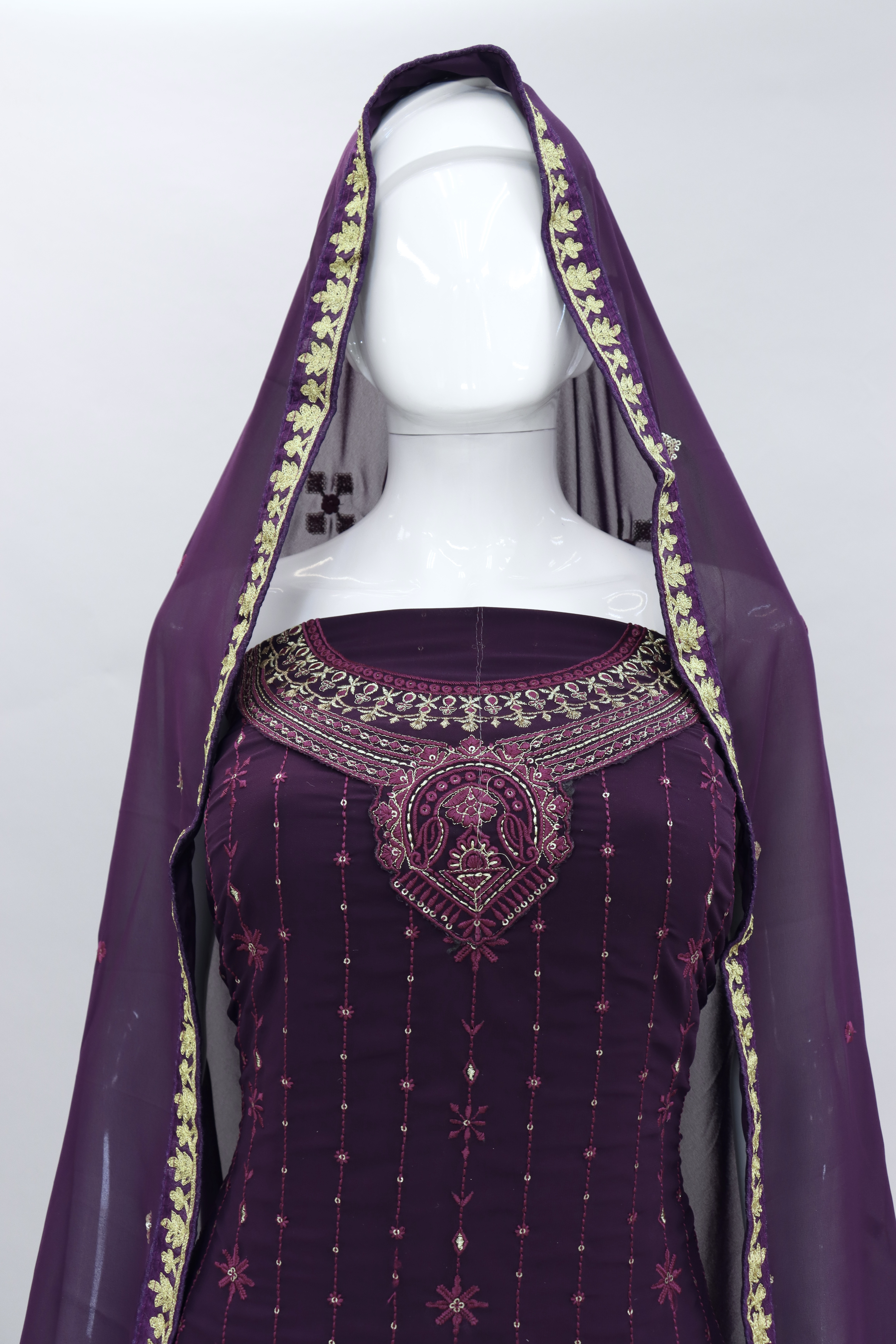 Purple Chinon Chiffon Embroidered Dress Material