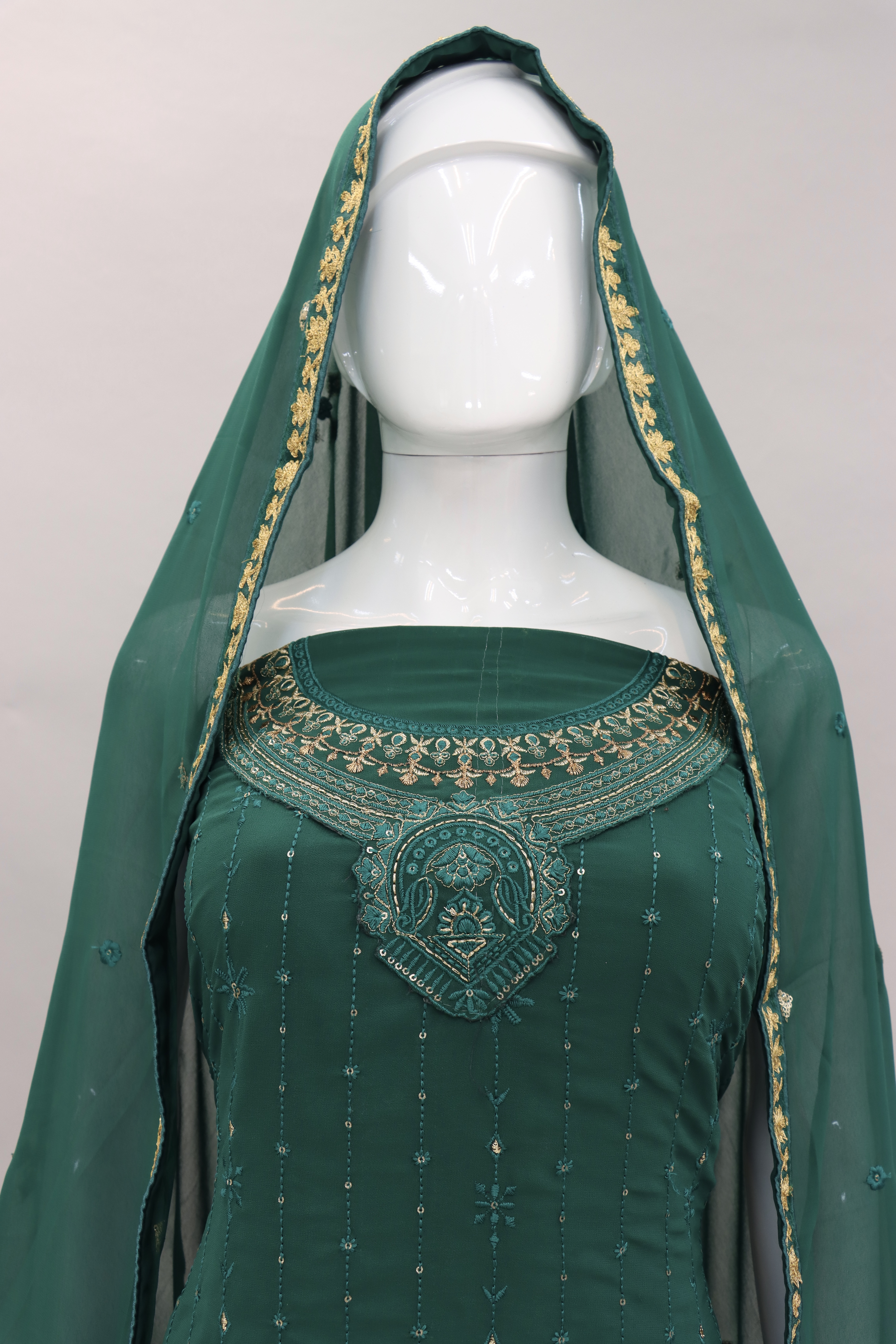 Dark Green Sequence Work Heavy Georgette Top With Sharara