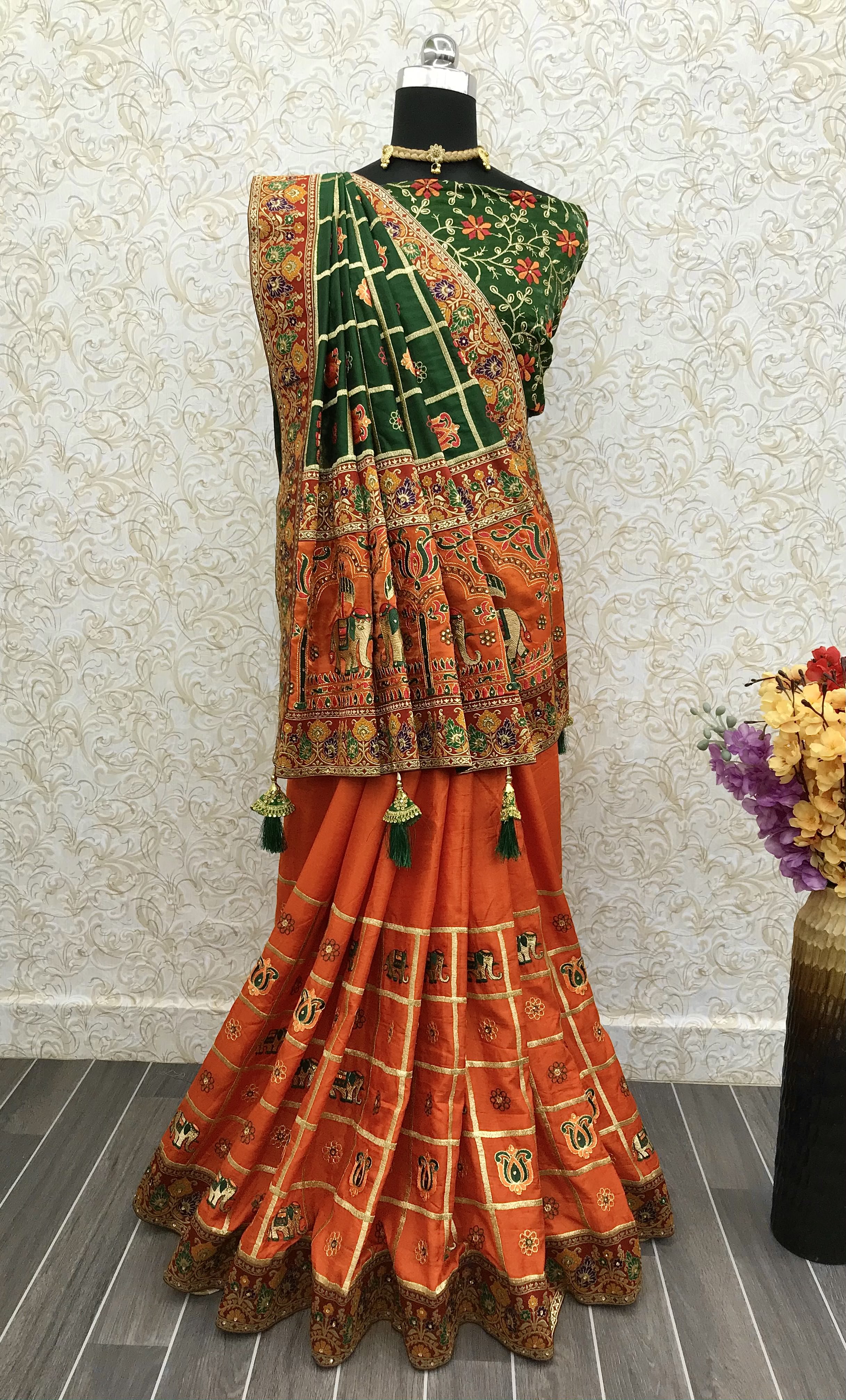 Orange Silk Festival Wear Saree