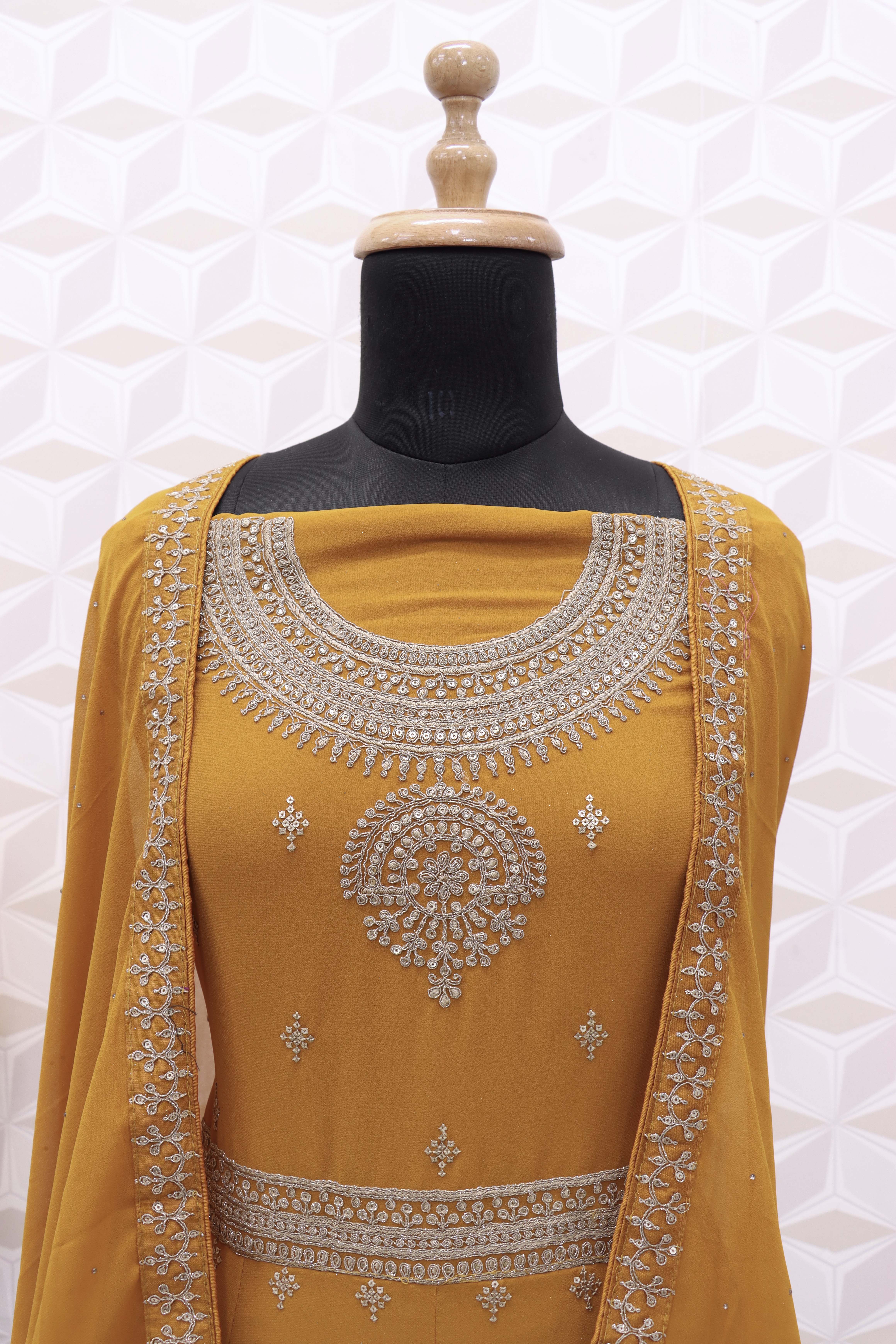 Yellow EMBROIDERED FAUX GEORGETTE SALWAR SEMI STITCHED