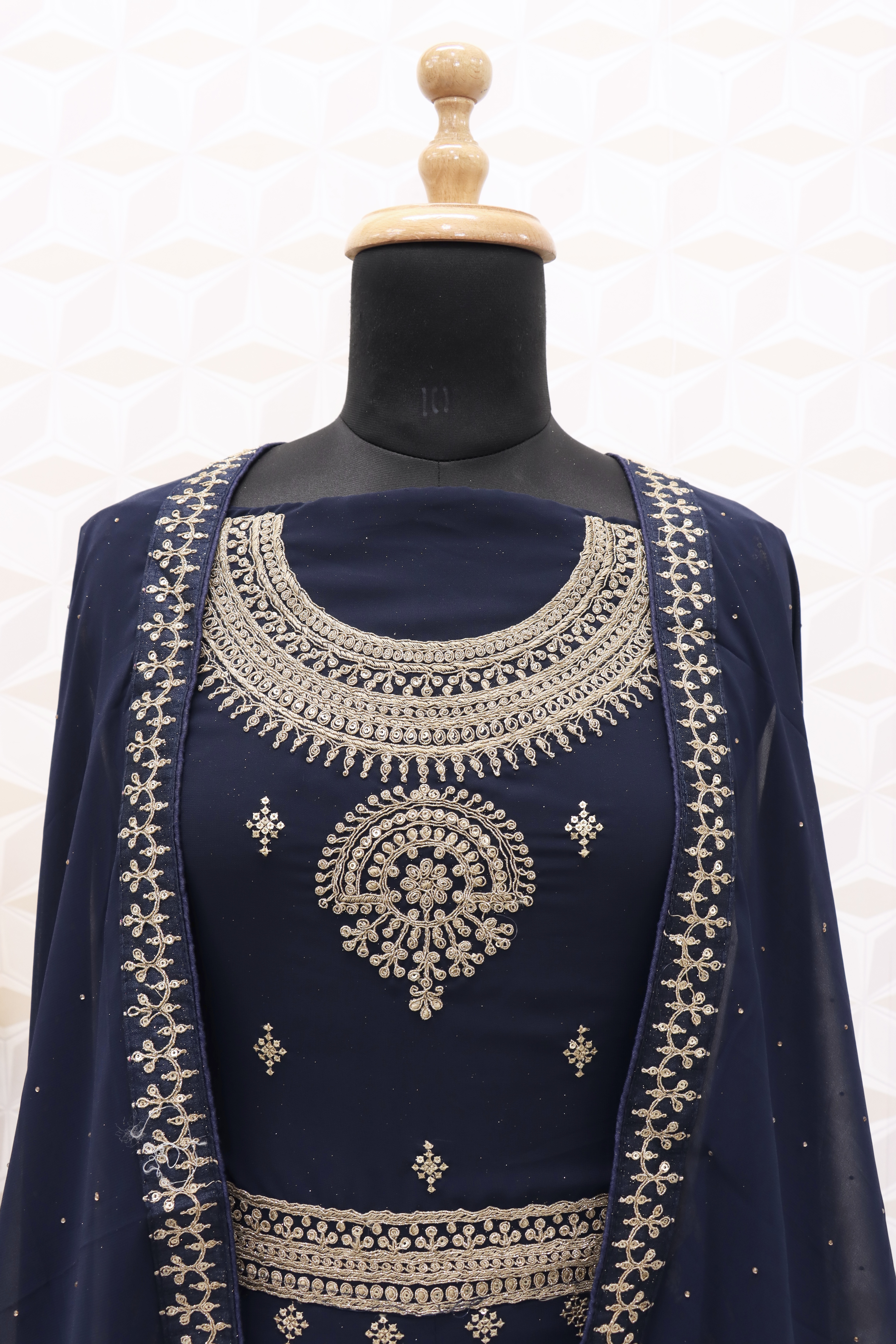 NAVY BLUE EMBROIDERED FAUX GEORGETTE SALWAR SEMI STITCHED