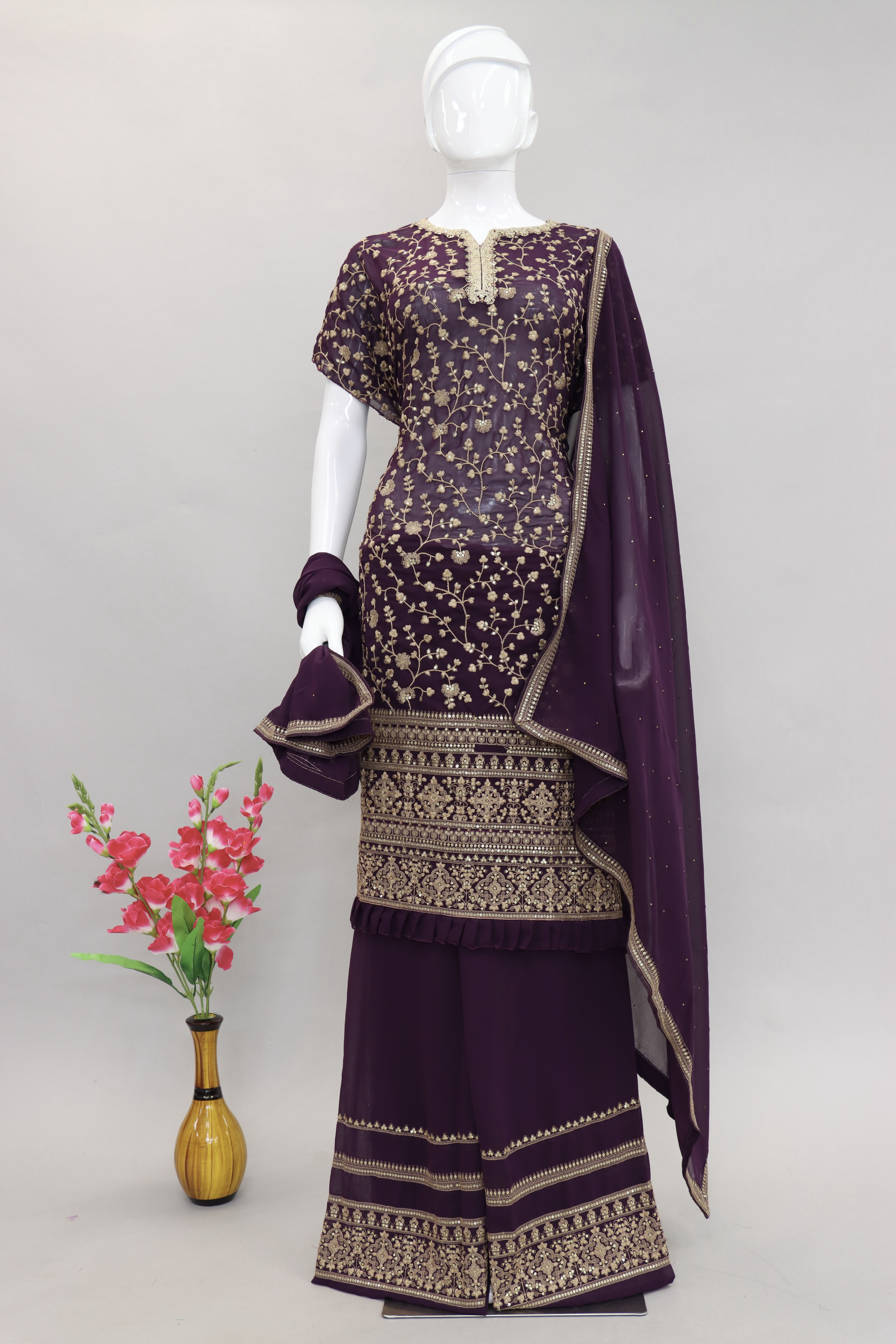 Purple Georgette Palazzo Suit