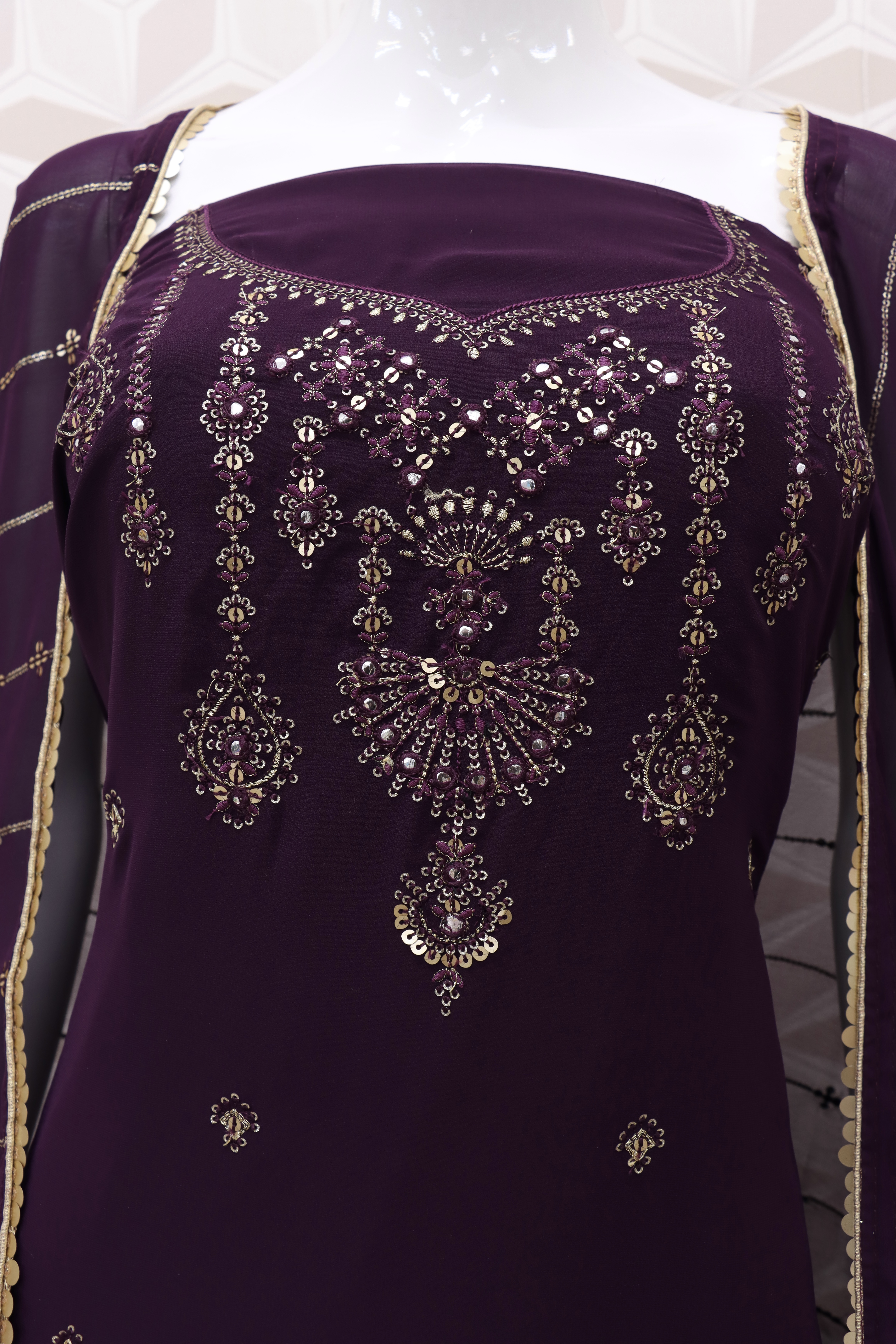 Embroidered Chiffon Pakistani Suit in wine