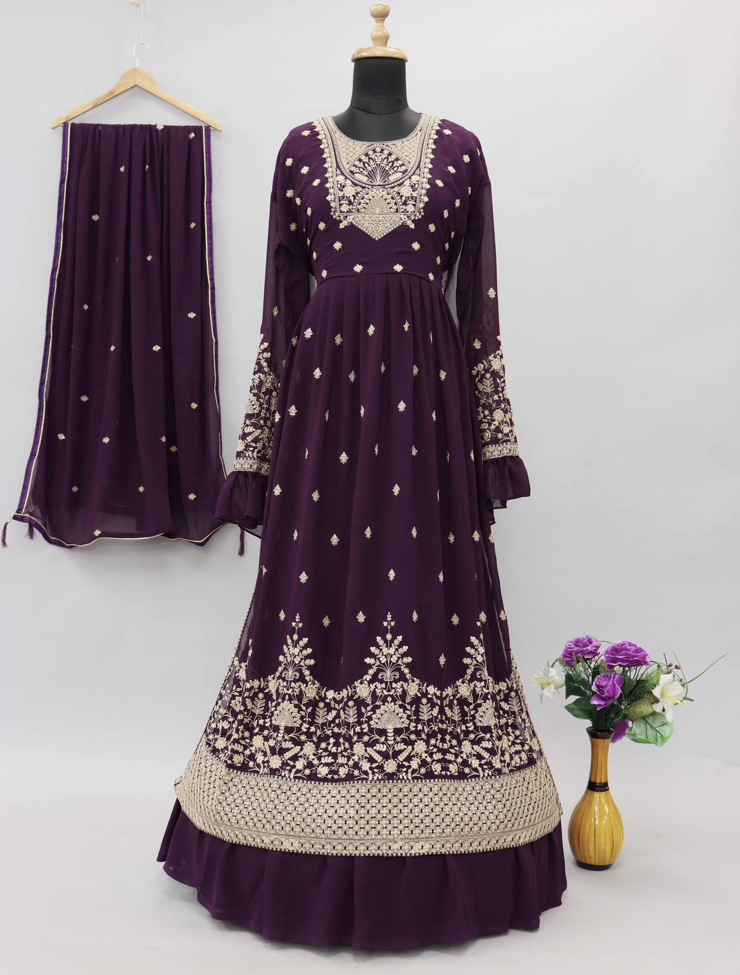 BEAUTIFUL HEAVY FAUX GEORGETTE SUIT IN BROWN COLOUR