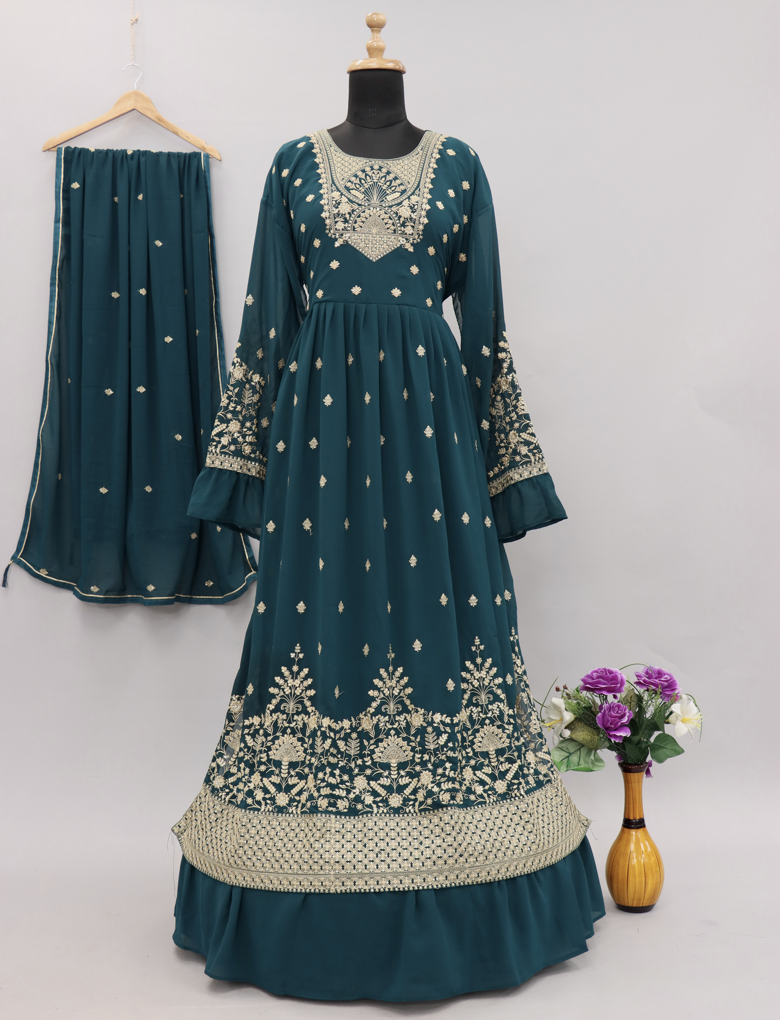 BEAUTIFUL HEAVY FAUX GEORGETTE SUIT IN RAMA COLOUR