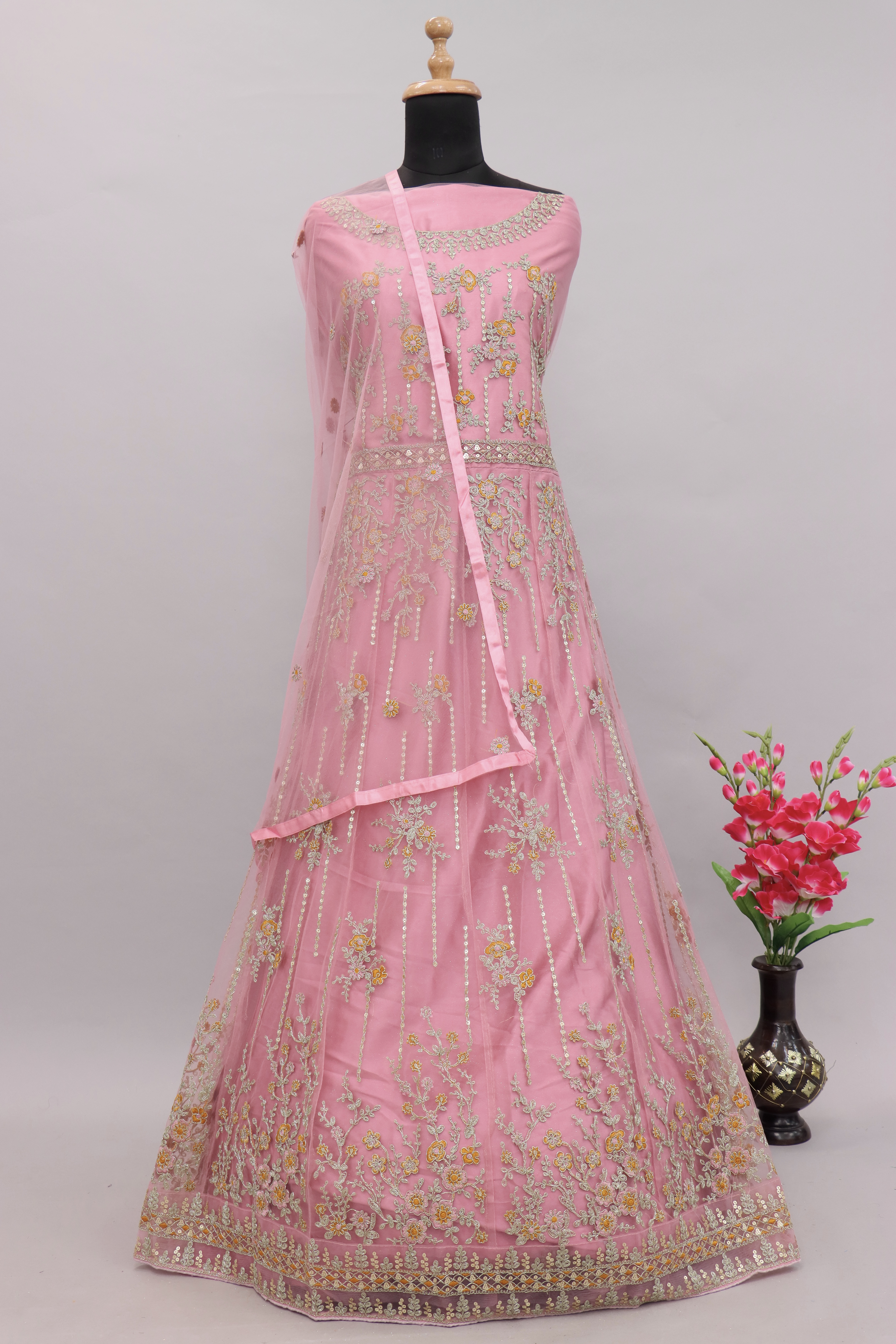 Baby pink Zari Embroidered Festive Anarkali Suit