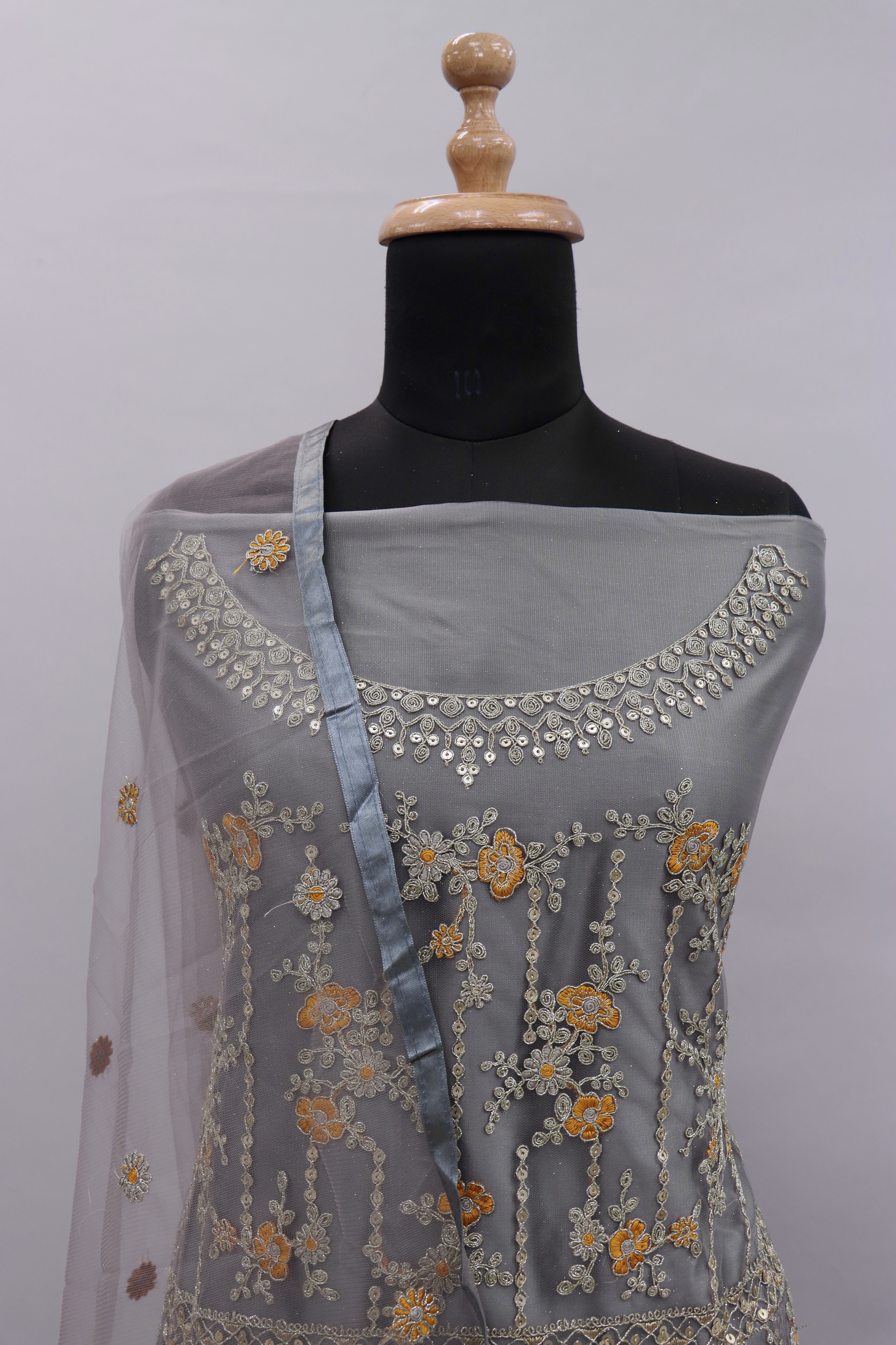 Grey Zari Embroidered Festive Anarkali Suit