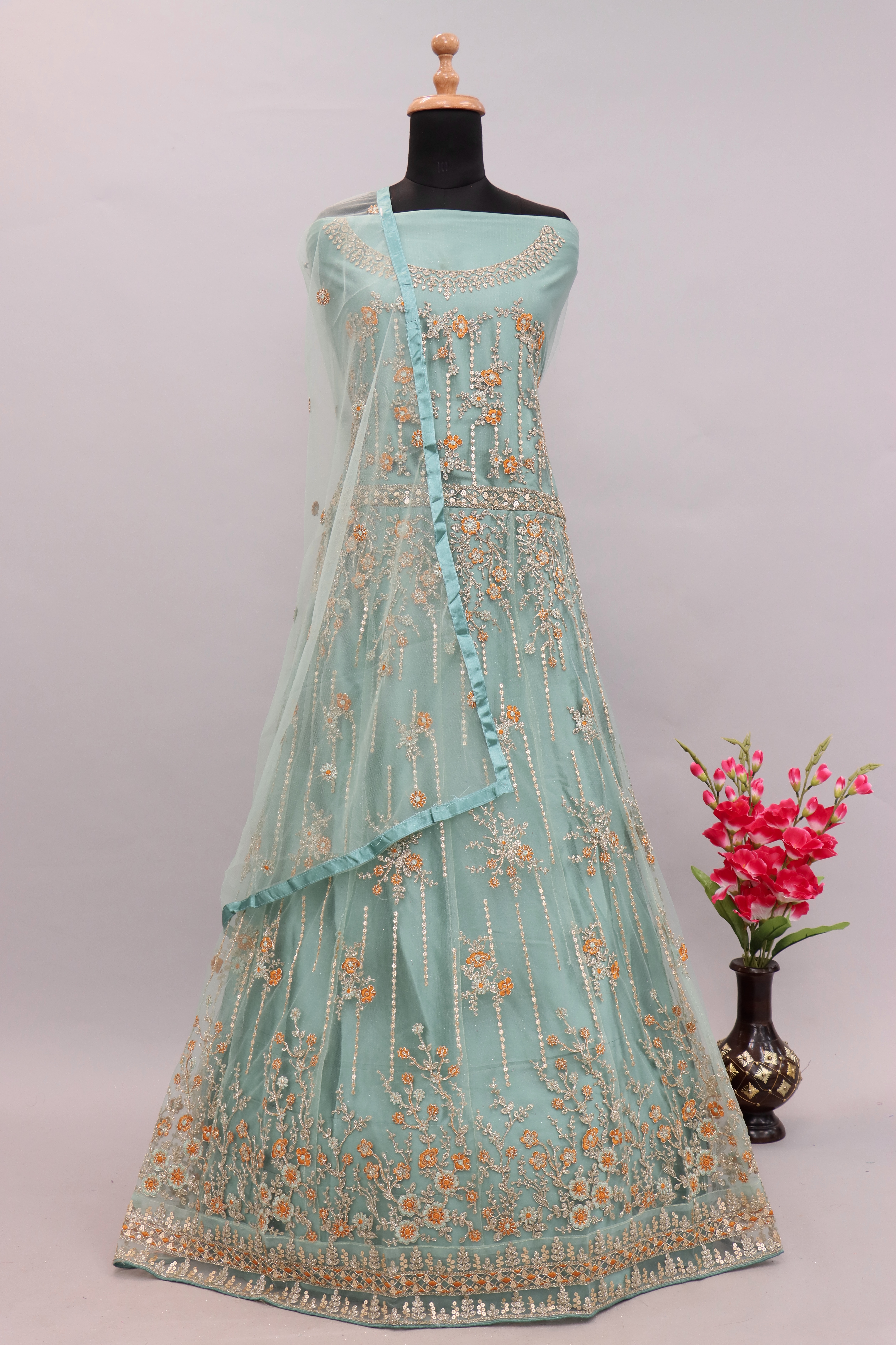 Sky blue Zari Embroidered Festive Anarkali Suit